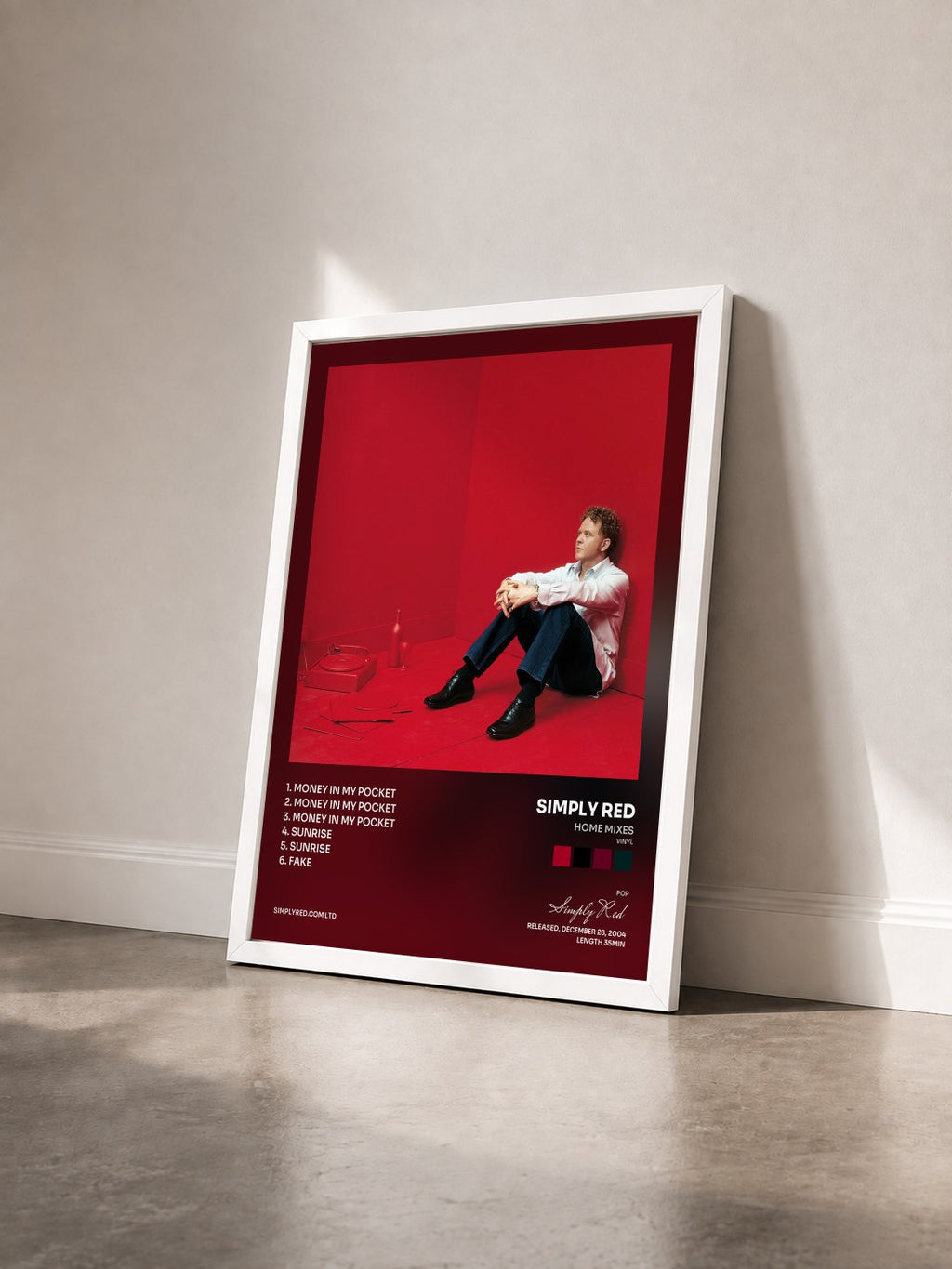 #blanc Tableau de l'album Home Mixes (Vinyl) de Simply Red vu de trois quarts, cadre blanc