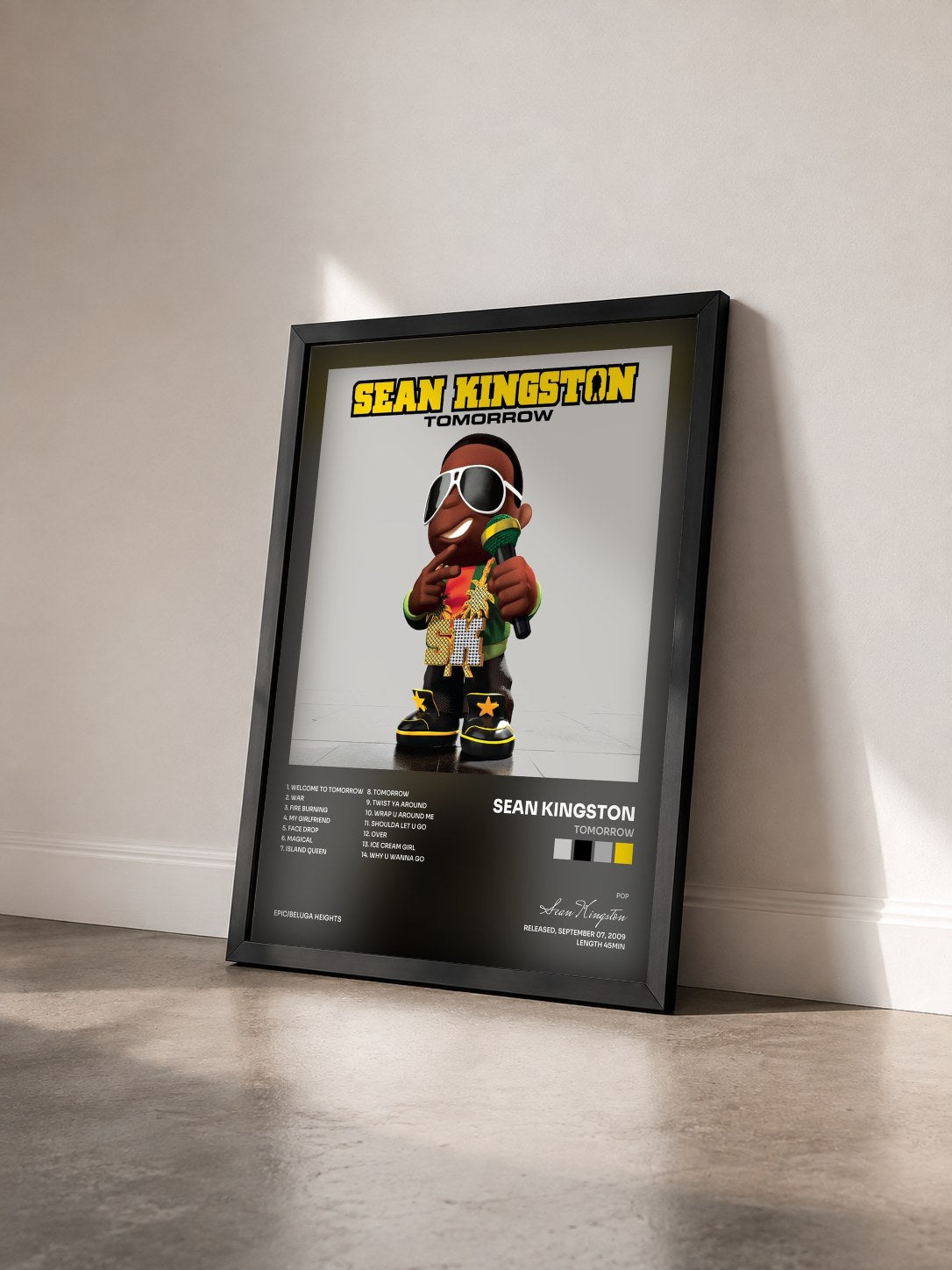 #noir Tomorrow de Sean Kingston en lámina enmarcada vista de tres cuartos, marco negro