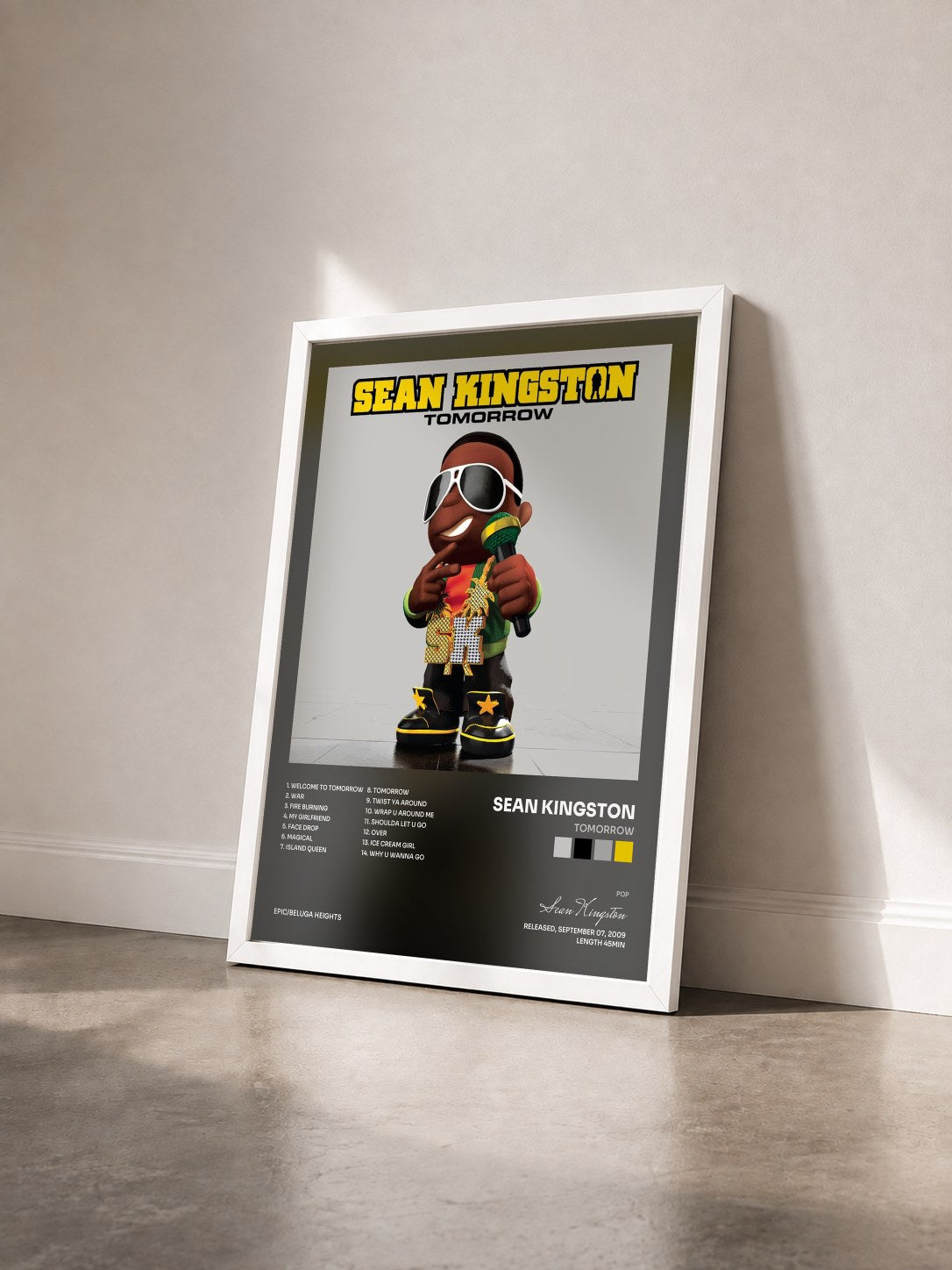 #blanc Tomorrow de Sean Kingston en lámina enmarcada vista de tres cuartos, marco blanco