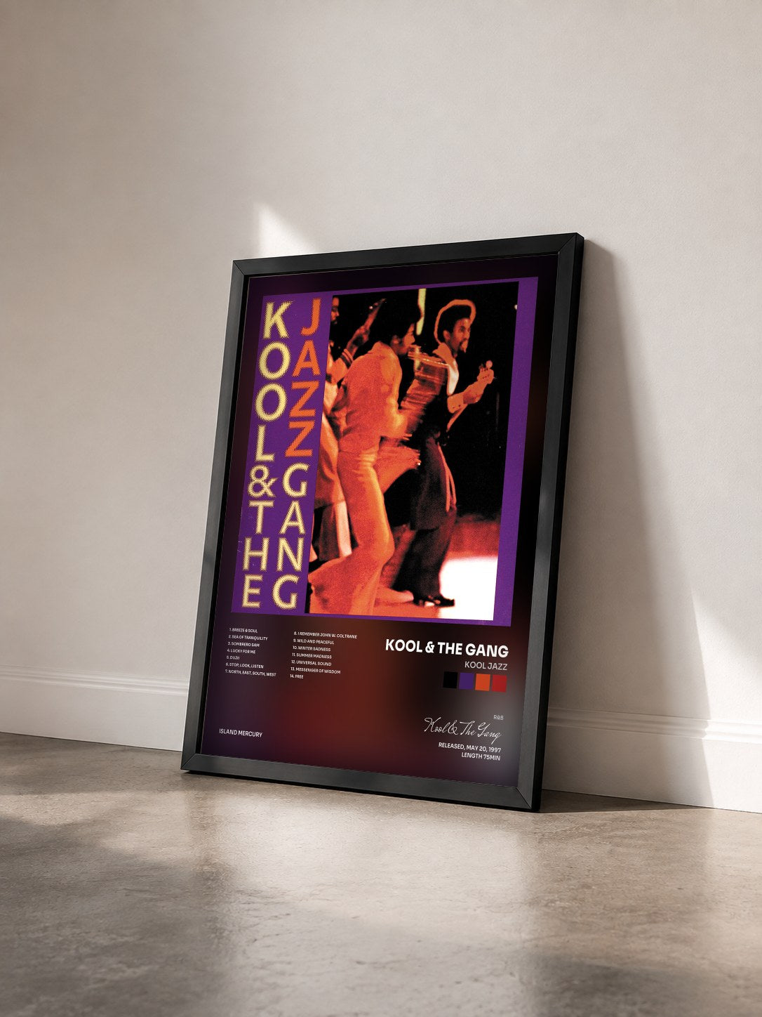 #noir Kool Jazz von Kool & The Gang als gerahmter Kunstdruck von schräg gesehen, schwarzer Rahmen