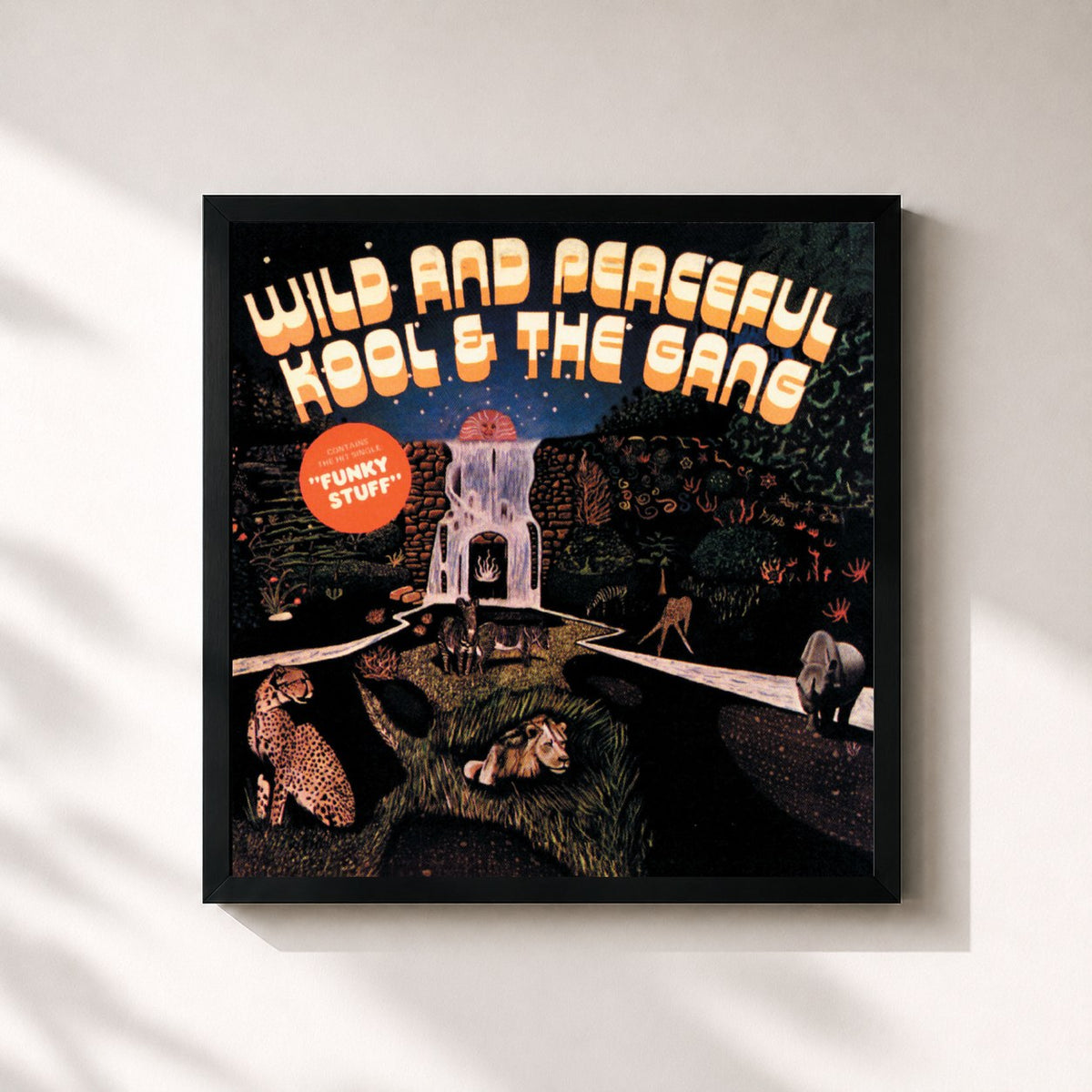 #noir Wild And Peaceful von Kool & The Gang als quadratischer Kunstdruck, schwarzer Rahmen 32x32 cm