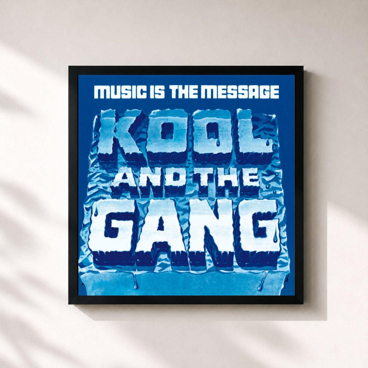 #noir Music Is The Message von Kool & The Gang als quadratischer Kunstdruck, schwarzer Rahmen 32x32 cm