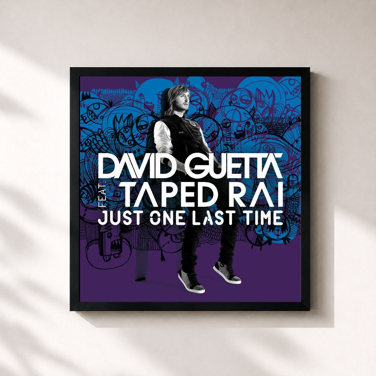 #noir Tableau carré de l'album Just One Last Time de David Guetta, cadre noir 32x32 cm