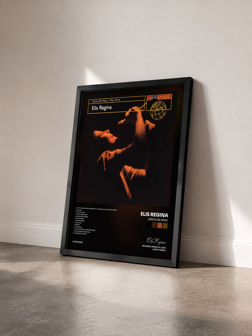#noir Tableau de l'album Vento De Maio de Elis Regina vu de trois quarts, cadre noir