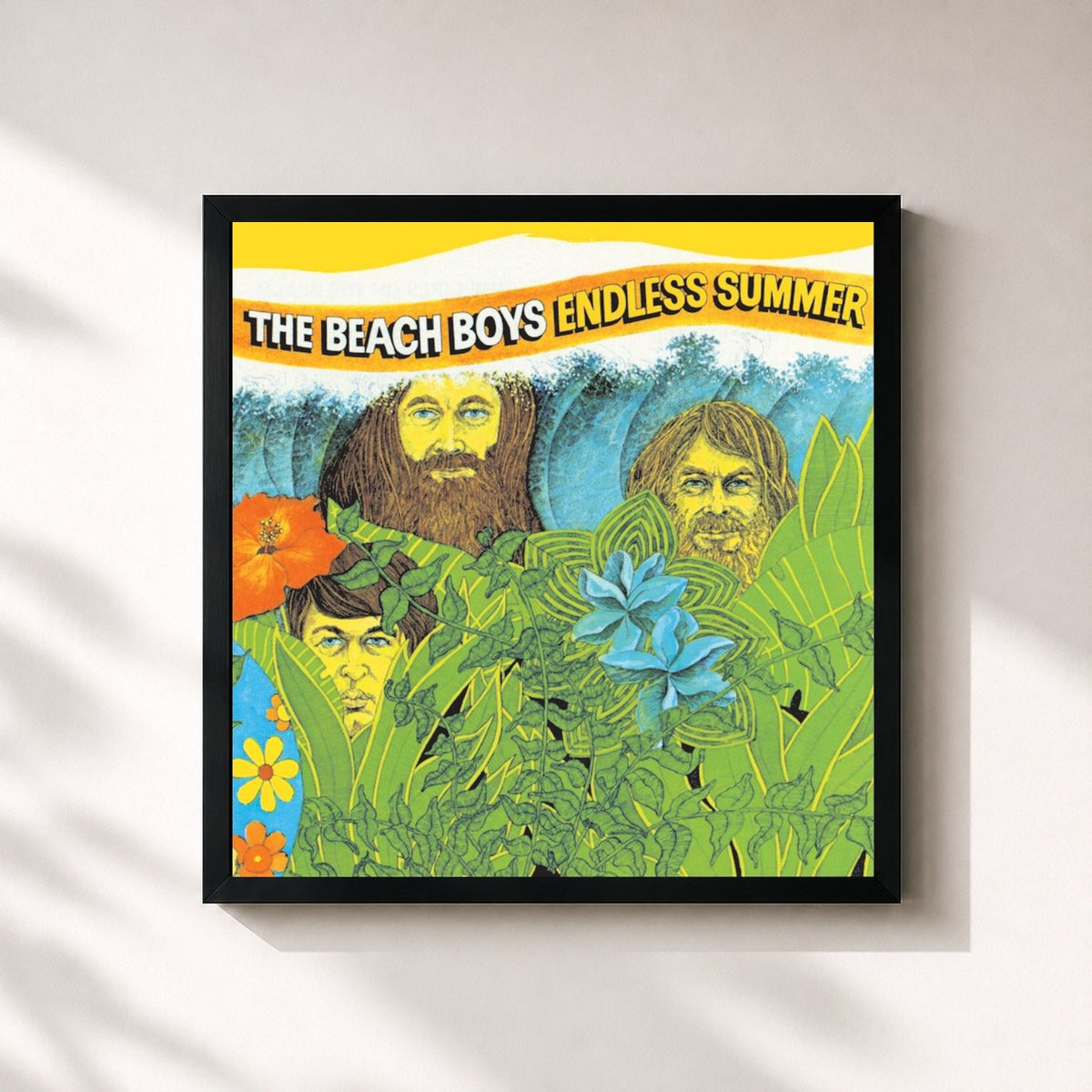 #noir Tableau carré de l'album Endless Summer de The Beach Boys, cadre noir 32x32 cm