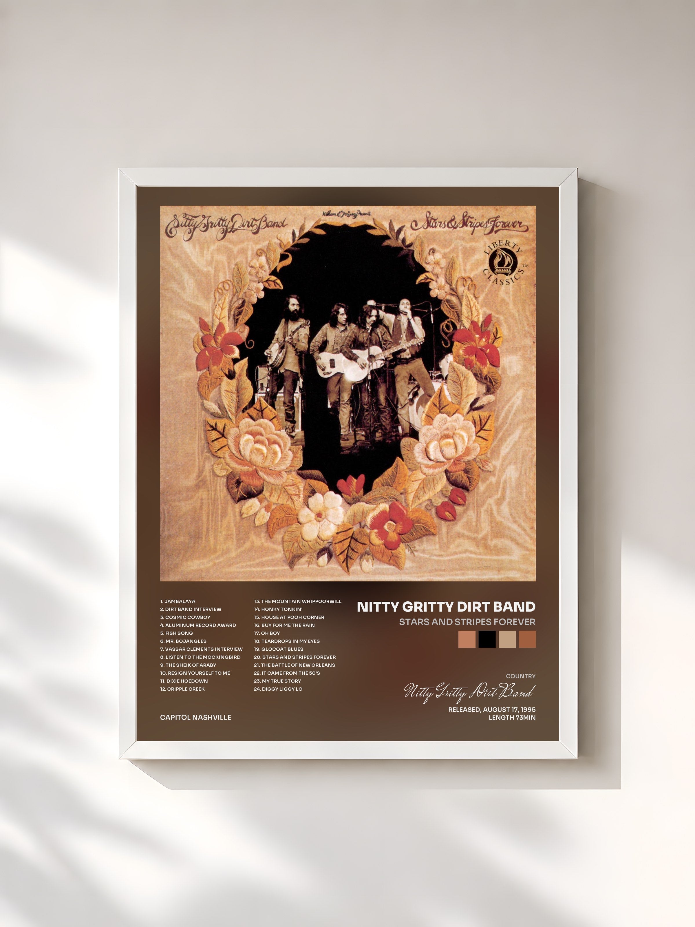 #blanc Tableau de l'album Stars And Stripes Forever de Nitty Gritty Dirt Band, cadre blanc, imprimé et encadré en France
