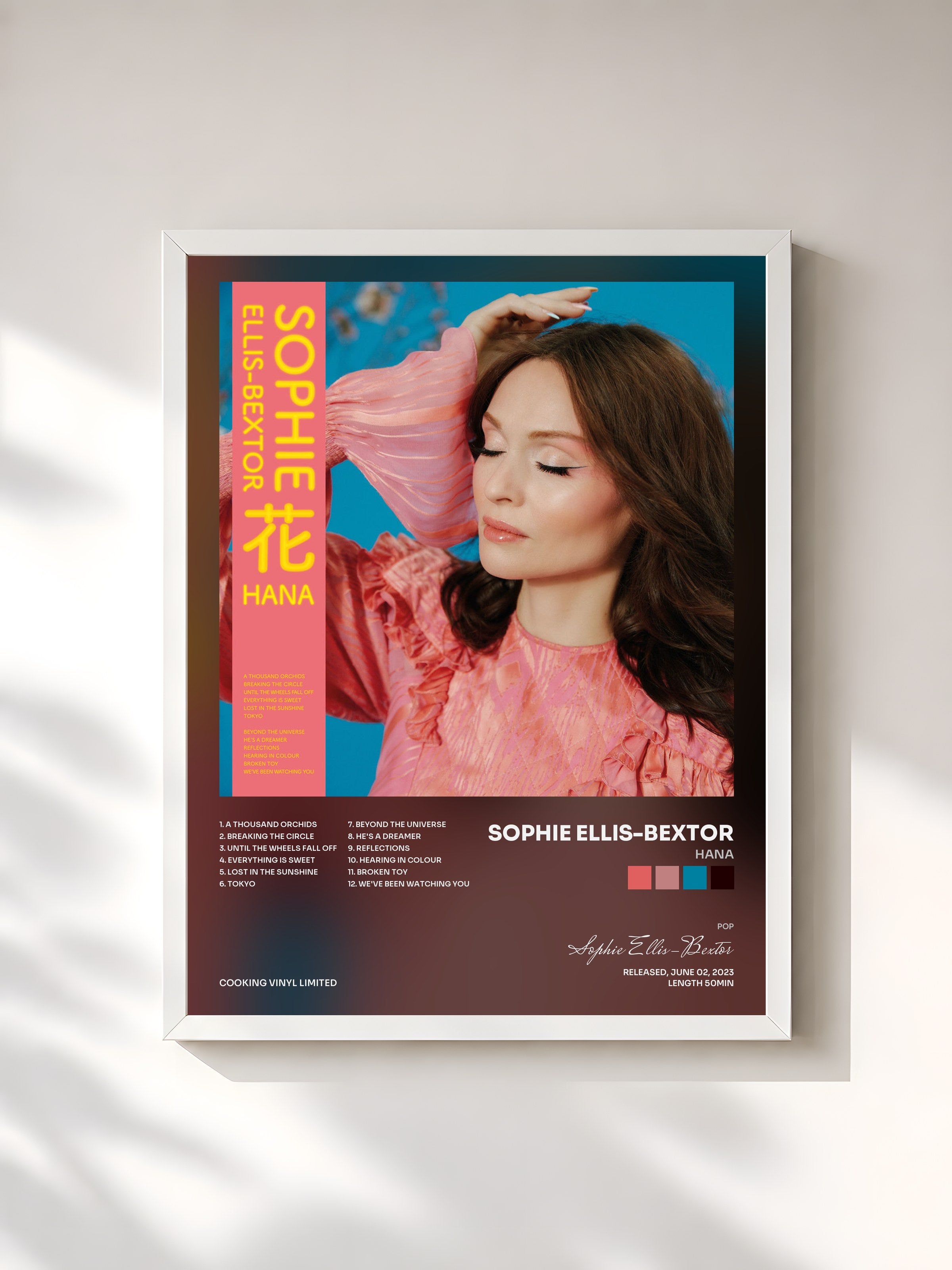 #blanc Tableau de l'album HANA de Sophie Ellis-Bextor, cadre blanc, imprimé et encadré en France