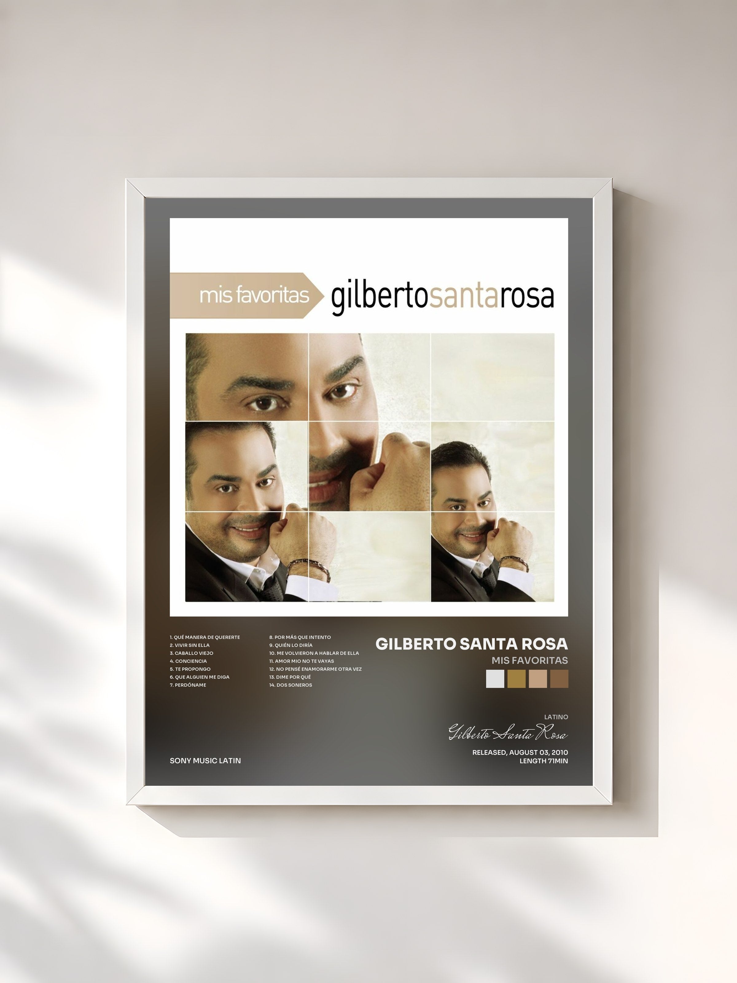 #blanc Tableau de l'album Mis Favoritas de Gilberto Santa Rosa, cadre blanc, imprimé et encadré en France
