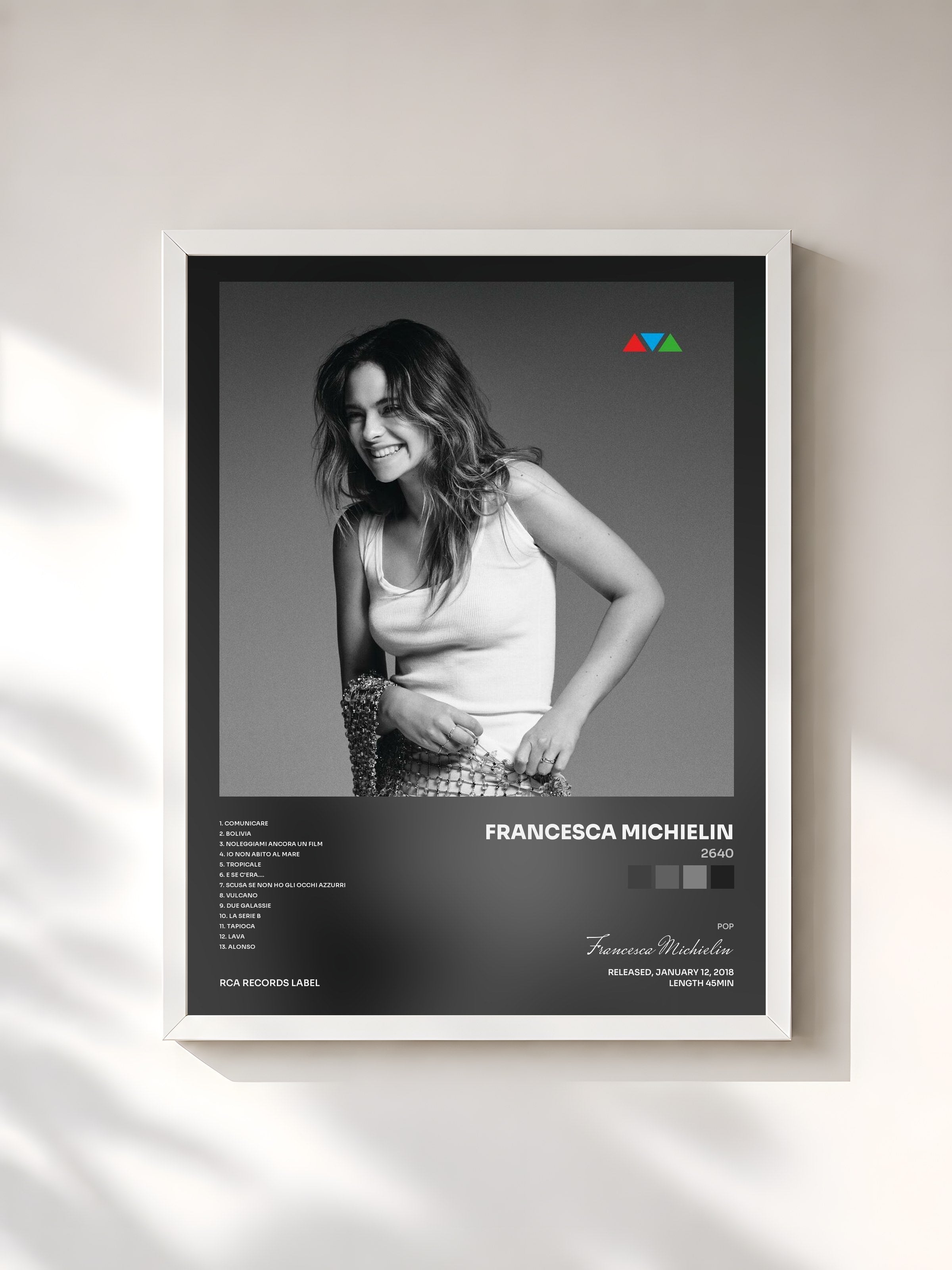 #blanc Tableau de l'album 2640 de Francesca Michielin, cadre blanc, imprimé et encadré en France