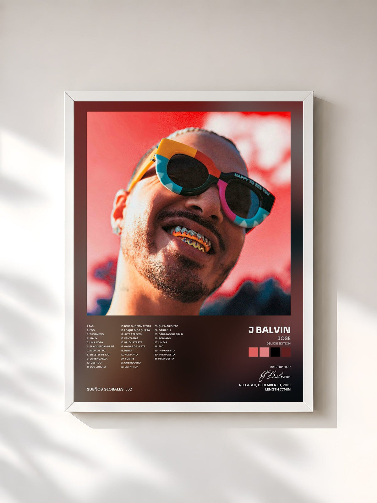 #blanc Tableau de l'album JOSE (Deluxe Edition) de J Balvin, cadre blanc, imprimé et encadré en France