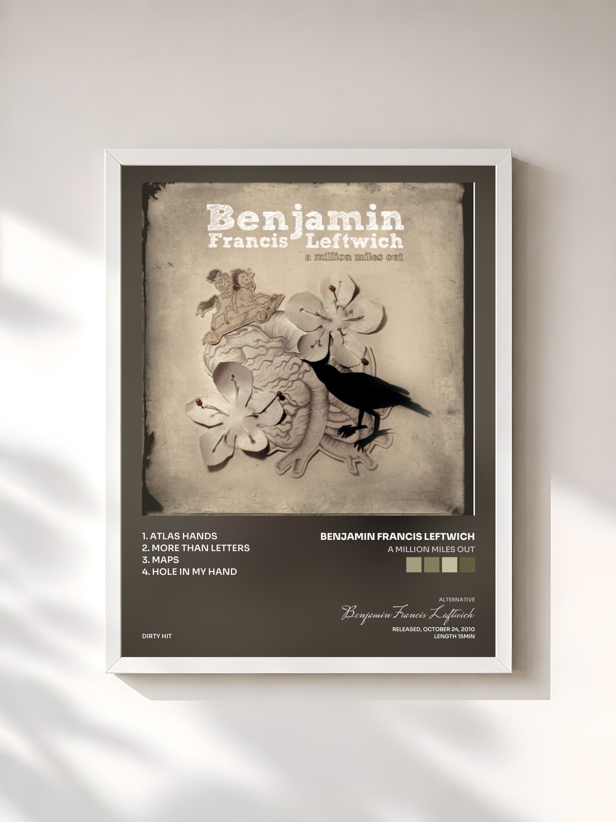 #blanc Tableau de l'album A Million Miles Out de Benjamin Francis Leftwich, cadre blanc, imprimé et encadré en France