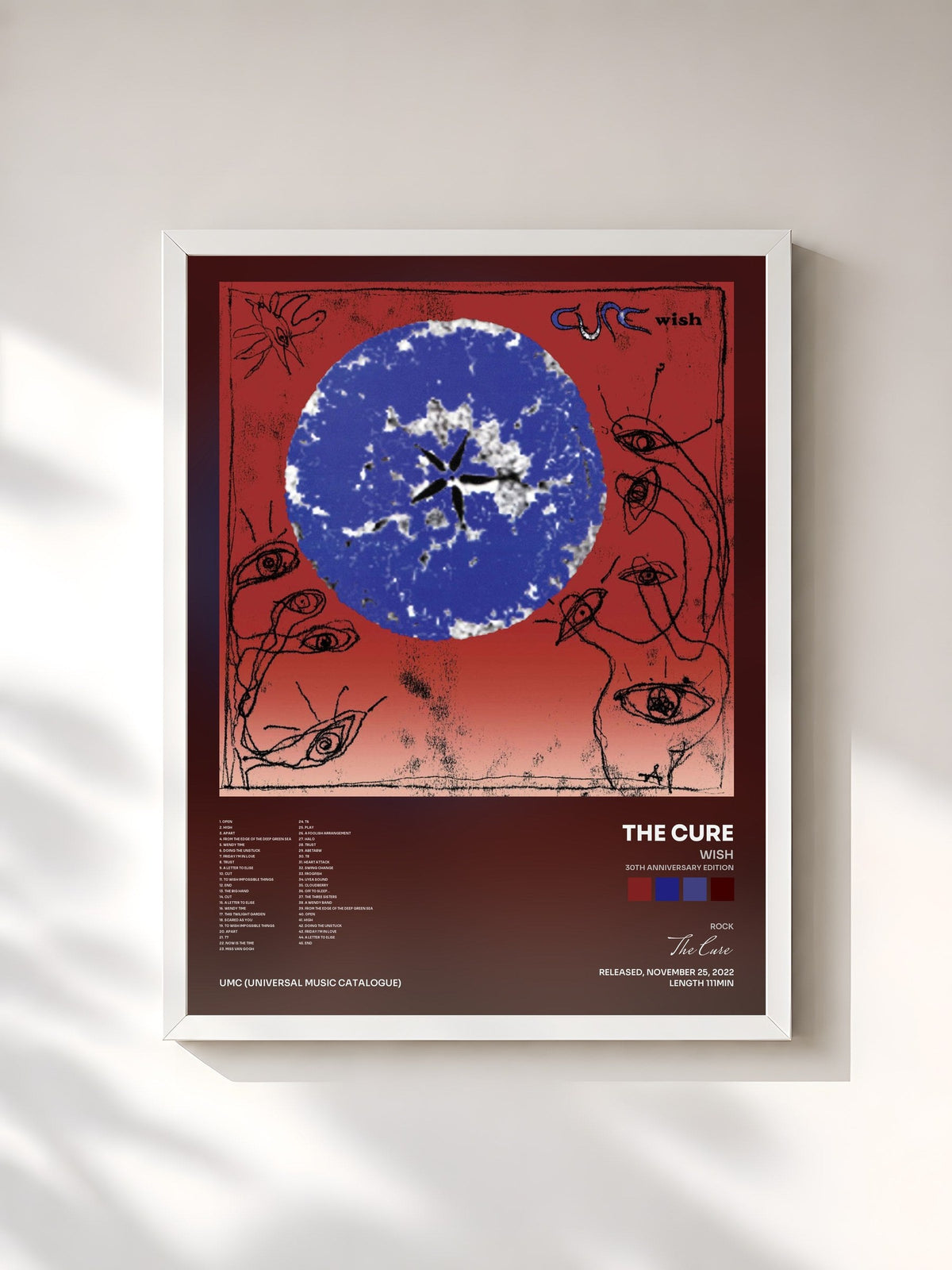 #blanc Tableau de l'album Wish (30th Anniversary Edition) de The Cure, cadre blanc, imprimé et encadré en France