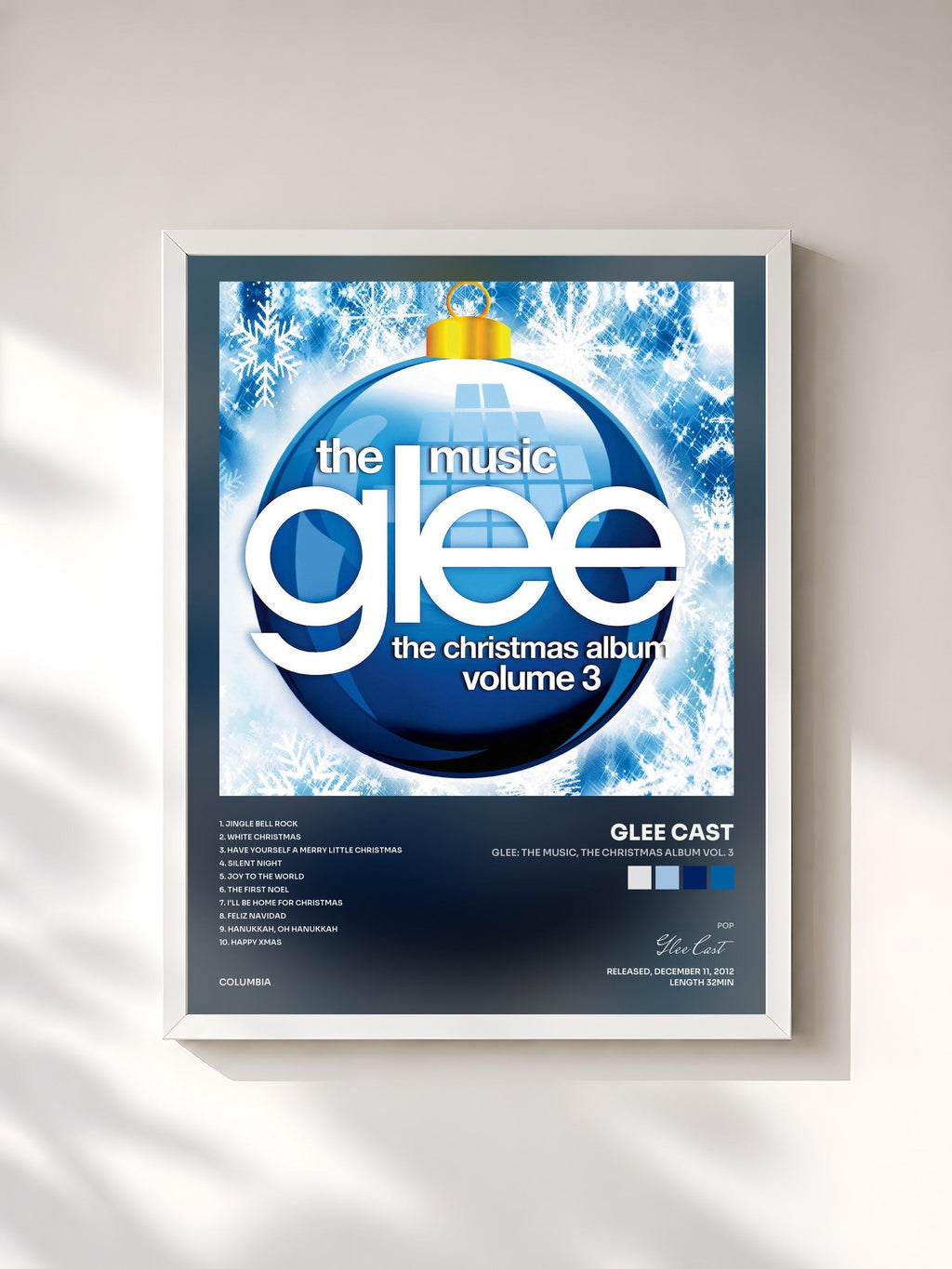 #blanc Glee: The Music, The Christmas Album Vol. 3 by Glee Cast as a framed art print, white frame, printed and framed in France