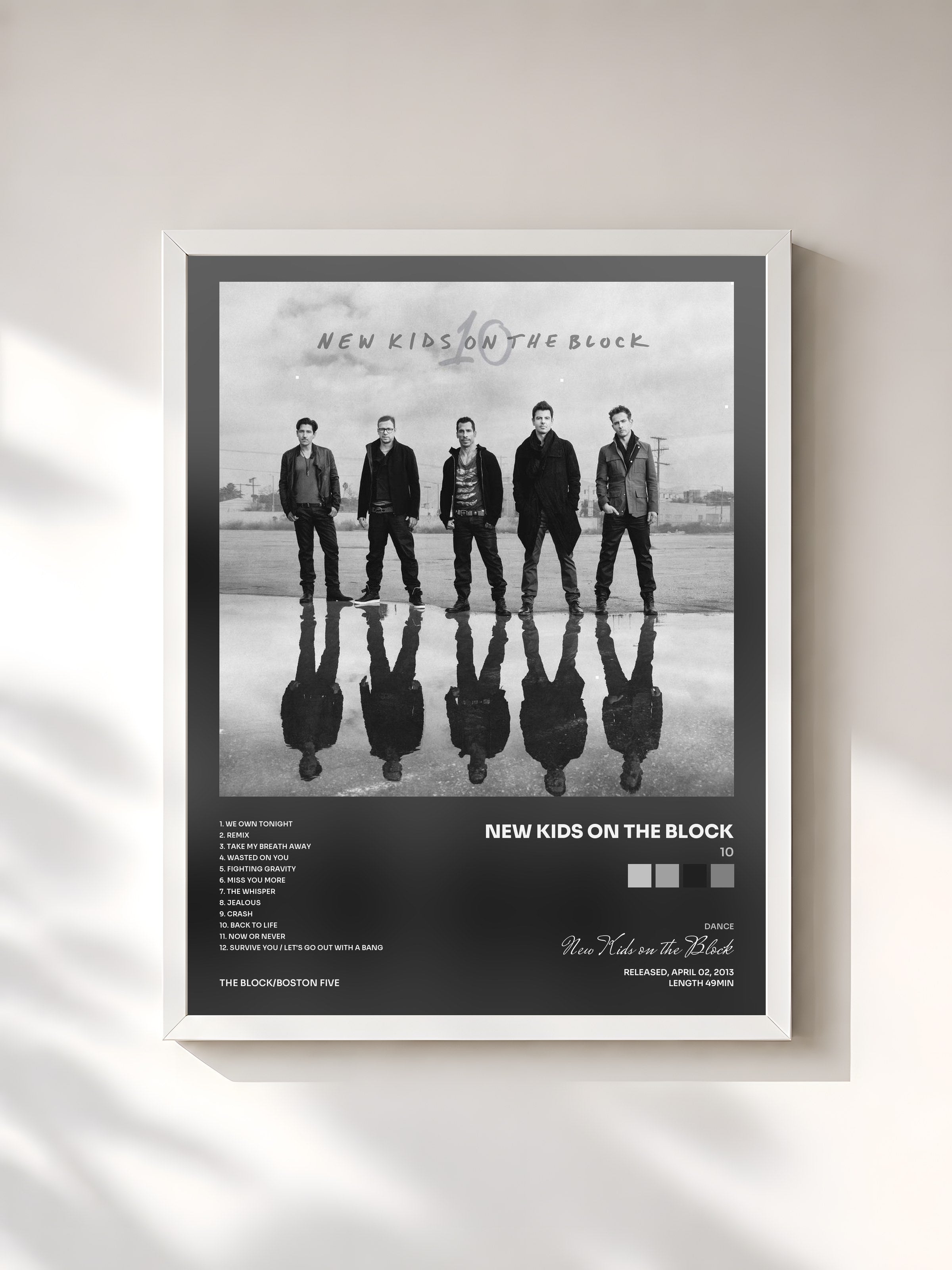 #blanc Tableau de l'album 10 de New Kids on the Block, cadre blanc, imprimé et encadré en France