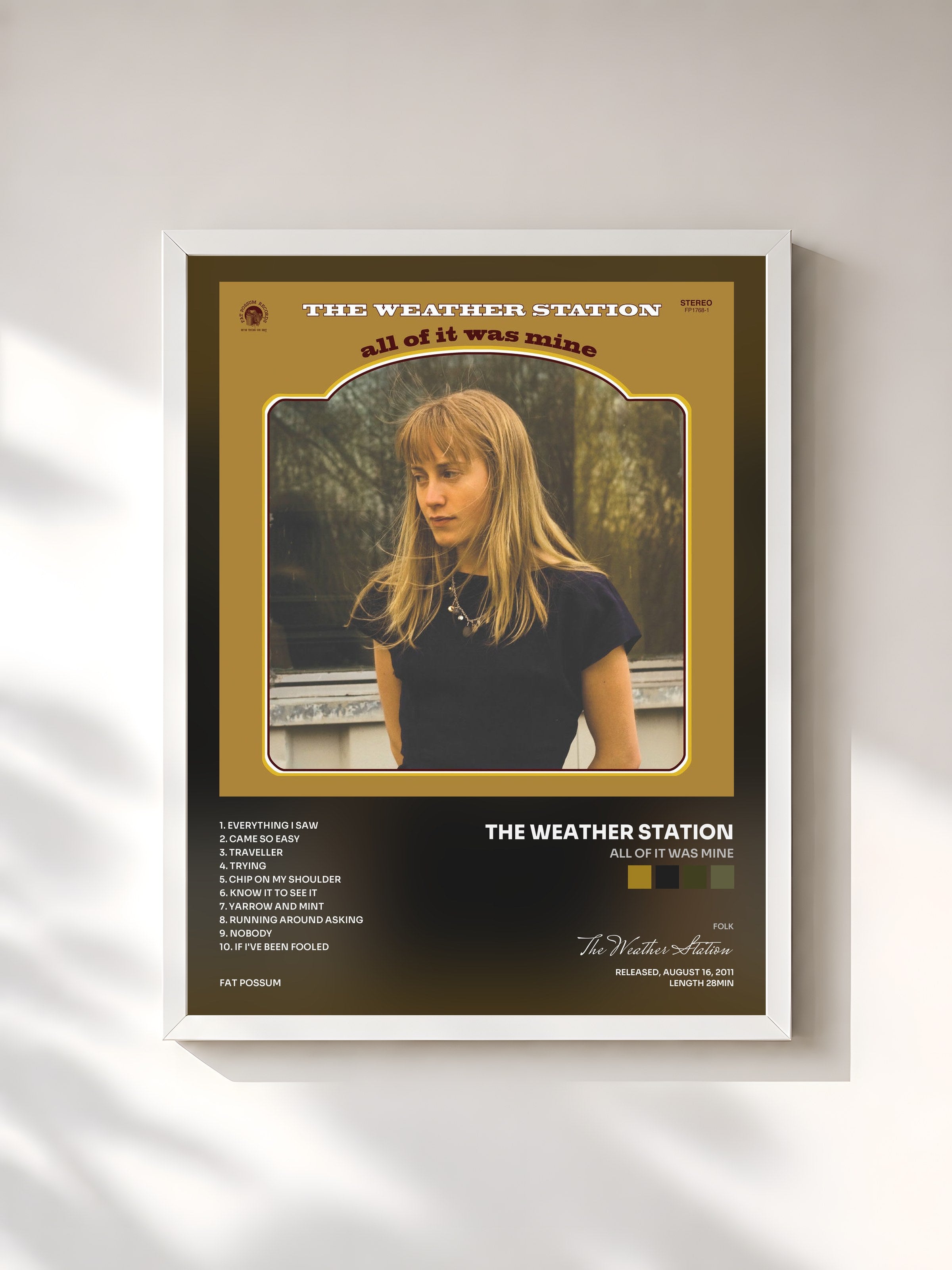 #blanc Tableau de l'album All of It Was Mine de The Weather Station, cadre blanc, imprimé et encadré en France