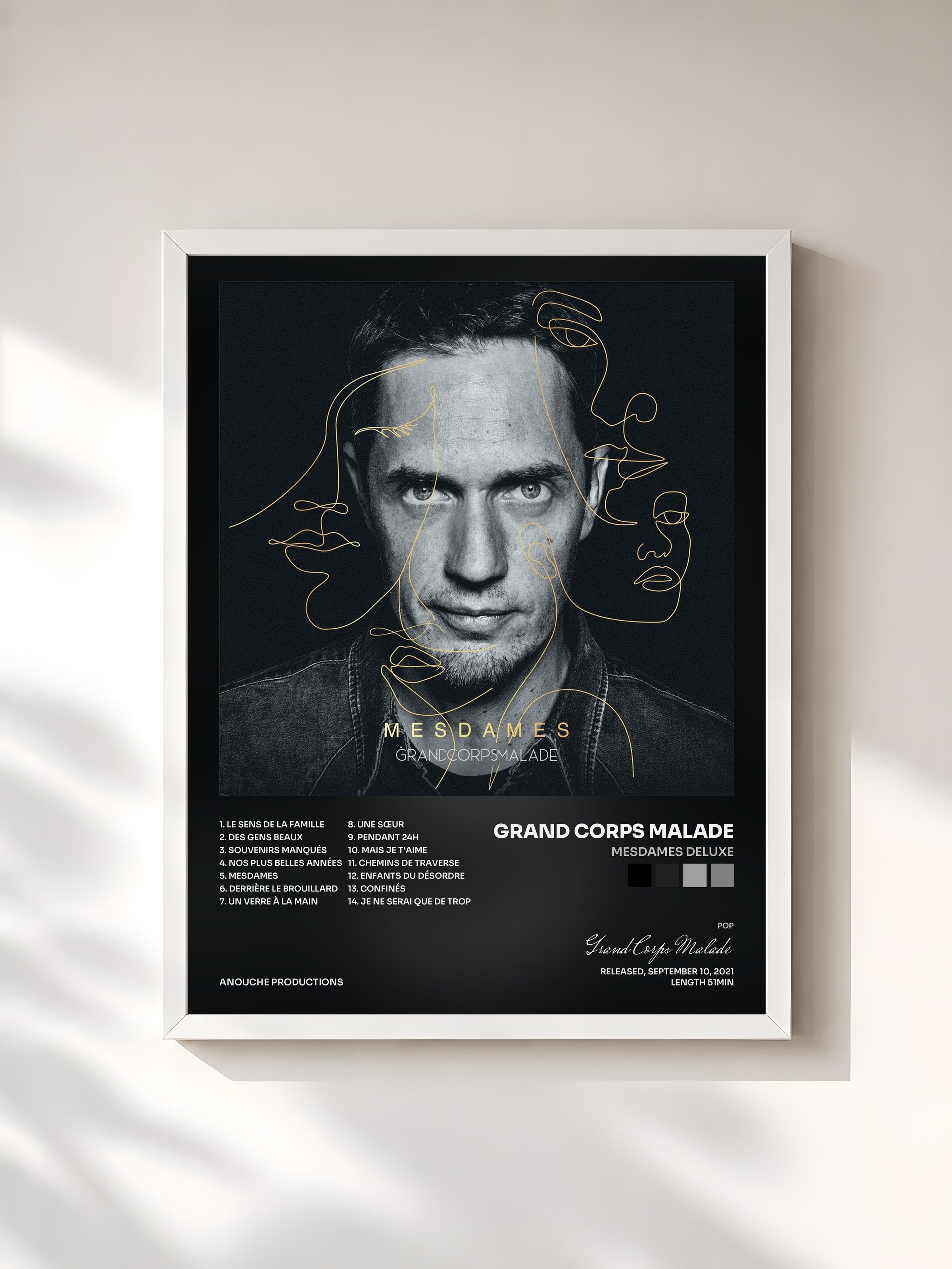 #blanc MESDAMES deluxe by Grand Corps Malade as a framed art print, white frame, printed and framed in France