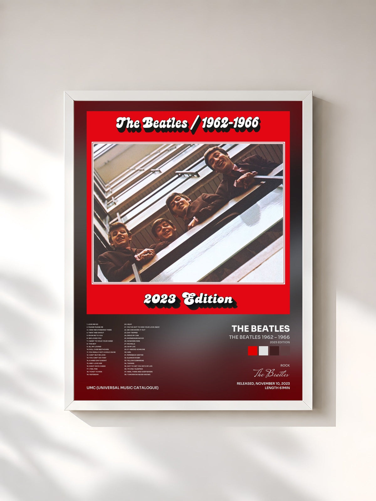 #blanc Tableau de l'album The Beatles 1962 – 1966 (2023 Edition) de The Beatles, cadre blanc, imprimé et encadré en France
