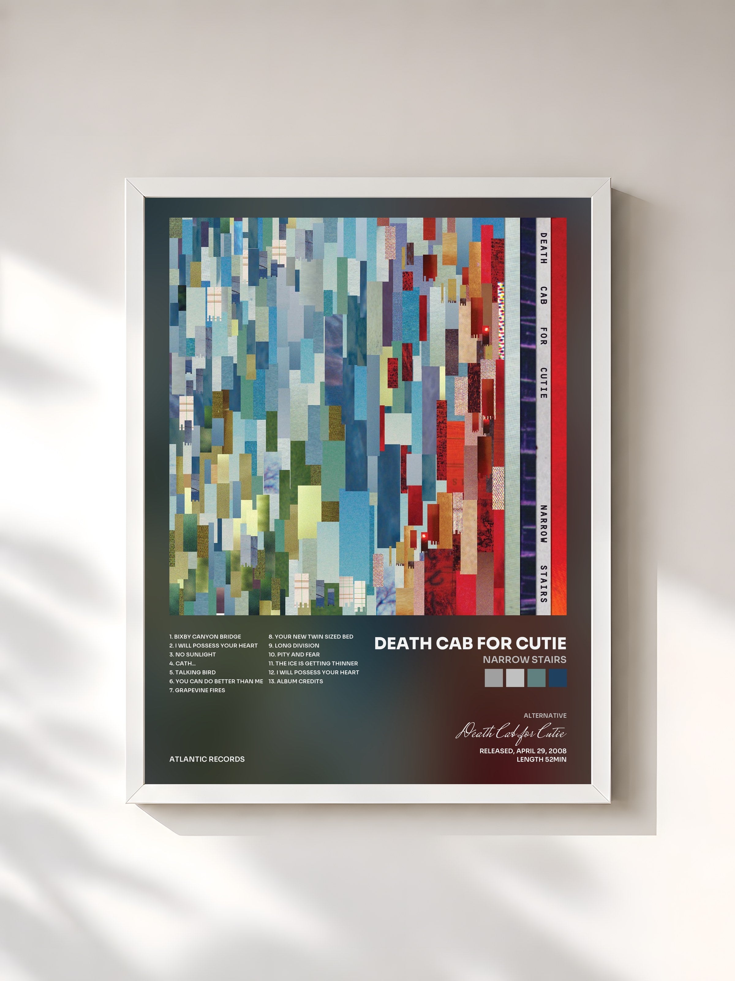 #blanc Tableau de l'album Narrow Stairs de Death Cab for Cutie, cadre blanc, imprimé et encadré en France