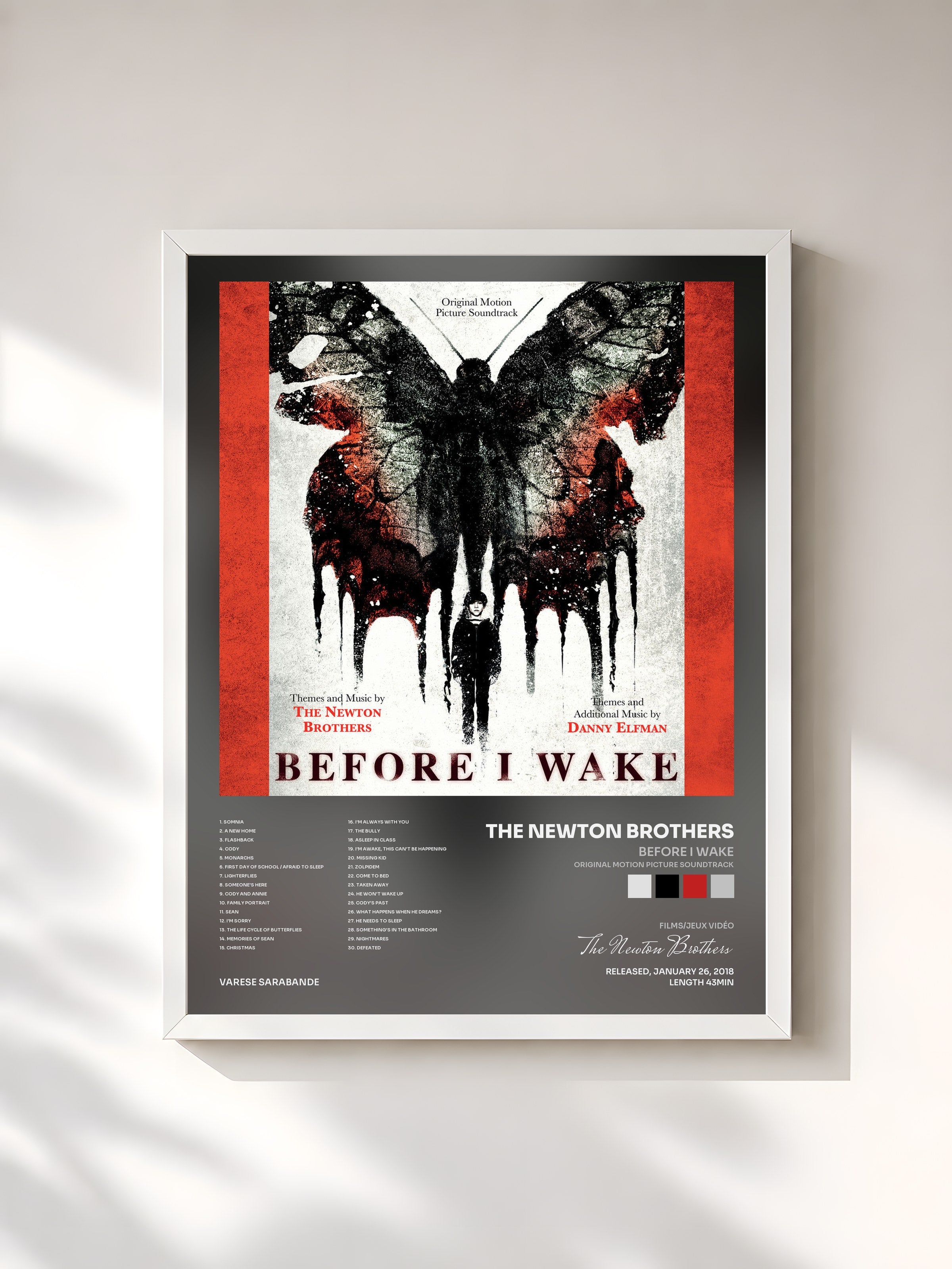 #blanc Tableau de l'album Before I Wake (Original Motion Picture Soundtrack) de The Newton Brothers, cadre blanc, imprimé et encadré en France