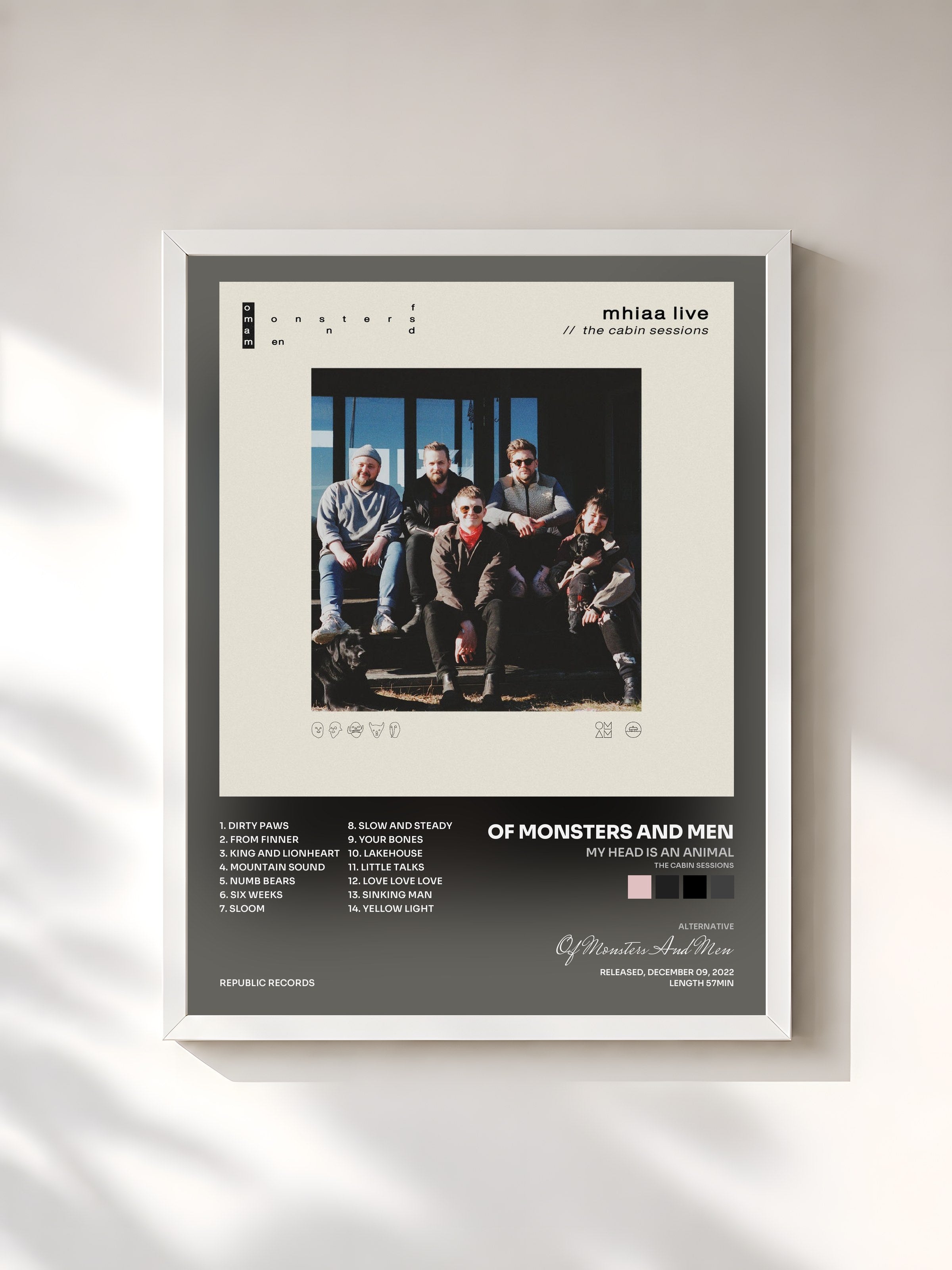 #blanc Tableau de l'album My Head Is An Animal (The Cabin Sessions) de Of Monsters And Men, cadre blanc, imprimé et encadré en France