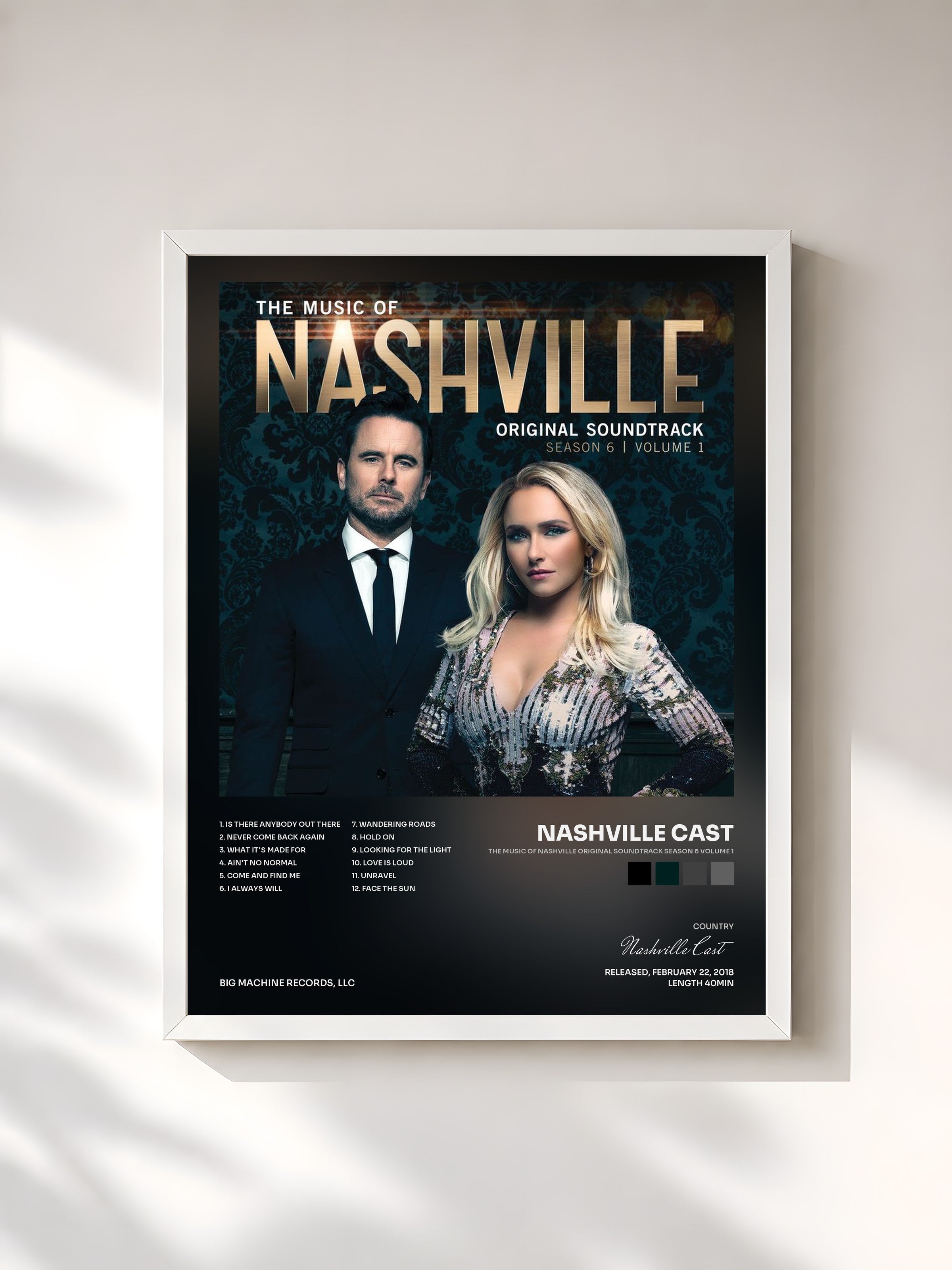 #blanc Tableau de l'album The Music Of Nashville Original Soundtrack Season 6 Volume 1 de Nashville Cast, cadre blanc, imprimé et encadré en France