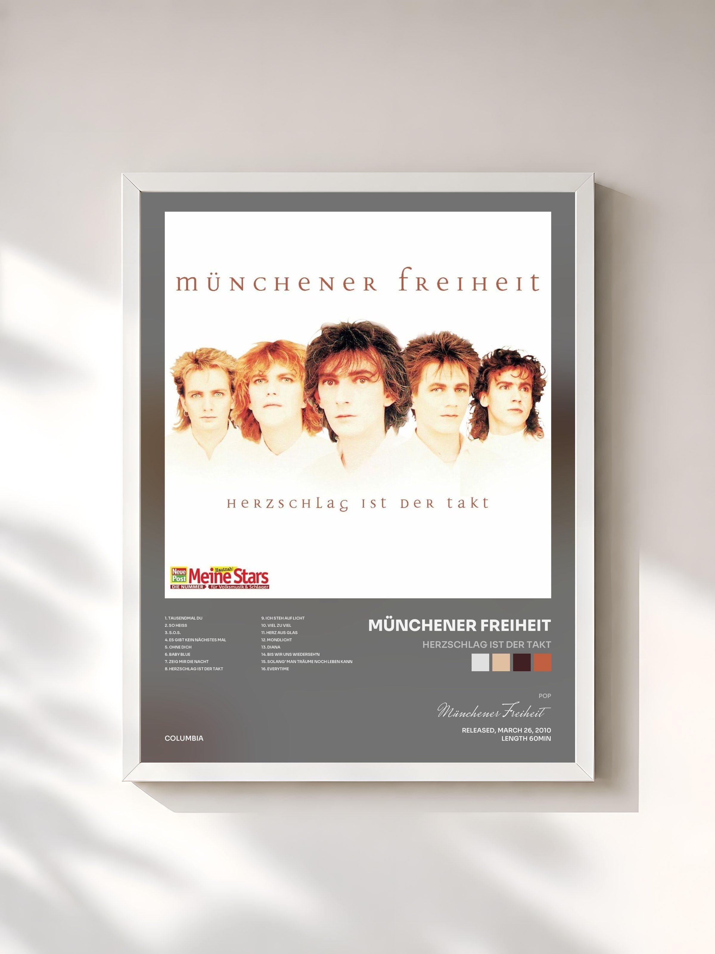 #blanc Tableau de l'album Herzschlag ist der Takt de Münchener Freiheit, cadre blanc, imprimé et encadré en France