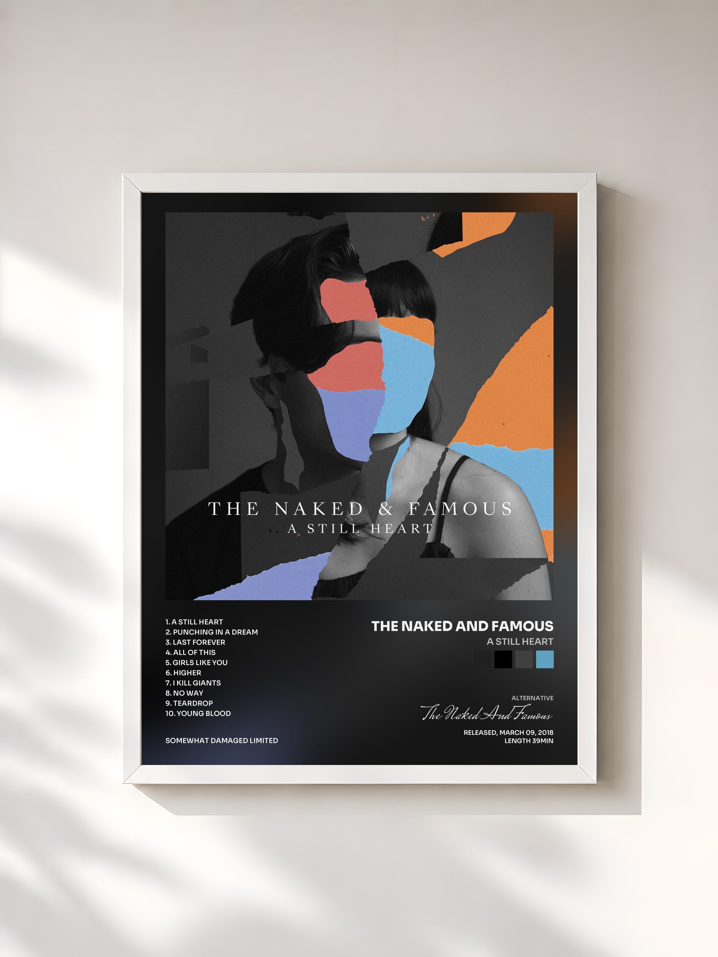 #blanc Tableau de l'album A Still Heart de The Naked And Famous, cadre blanc, imprimé et encadré en France
