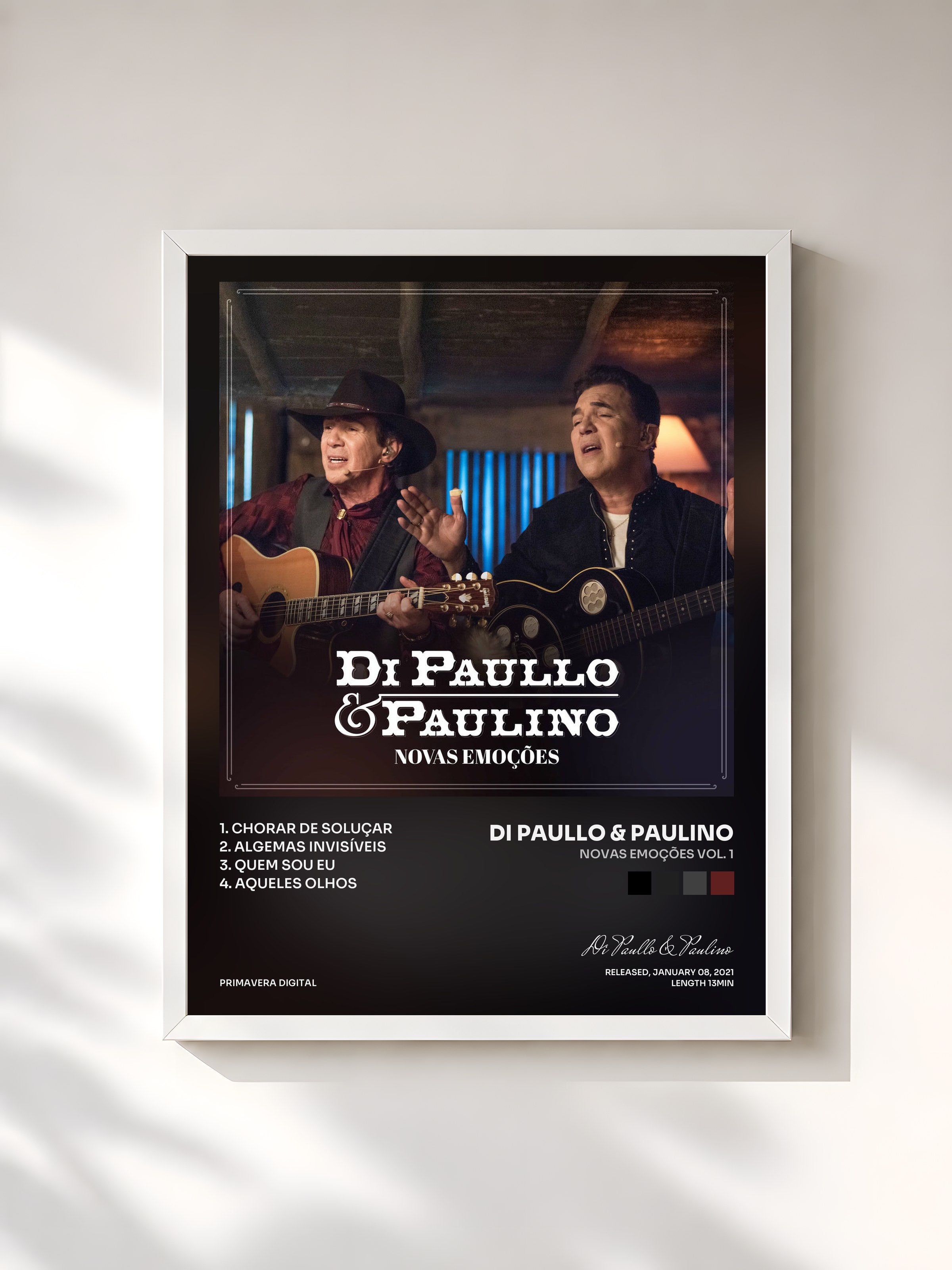 #blanc Tableau de l'album Novas Emoções Vol. 1 de Di Paullo & Paulino, cadre blanc, imprimé et encadré en France