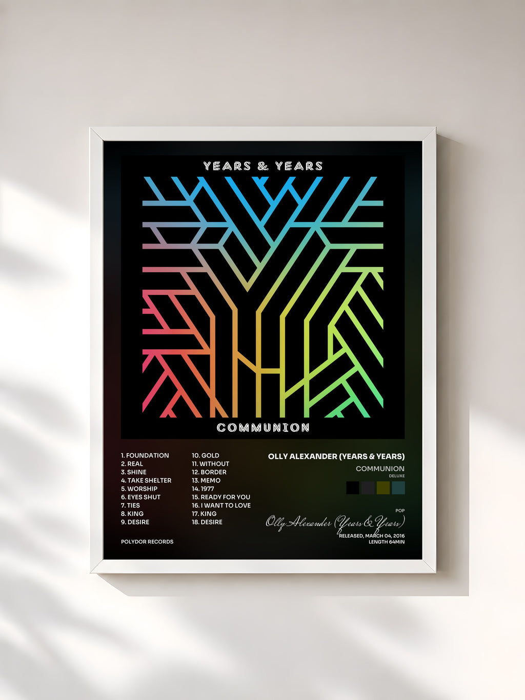 #blanc Tableau de l'album Communion (Deluxe) de Olly Alexander (Years & Years), cadre blanc, imprimé et encadré en France