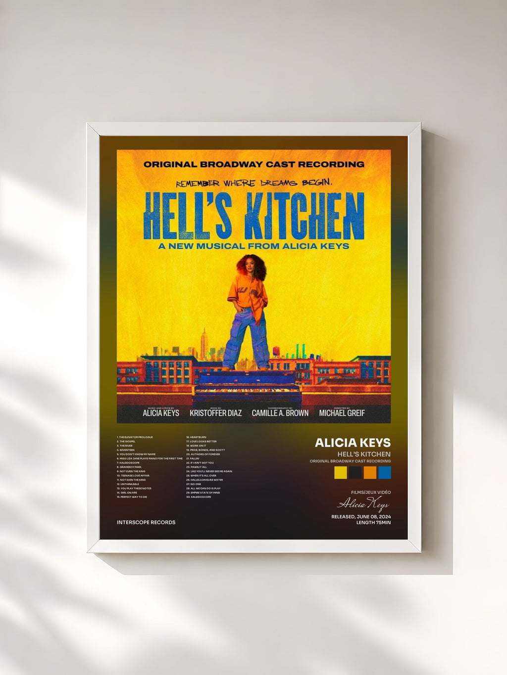 #blanc Tableau de l'album Hell’s Kitchen (Original Broadway Cast Recording) de Alicia Keys, cadre blanc, imprimé et encadré en France