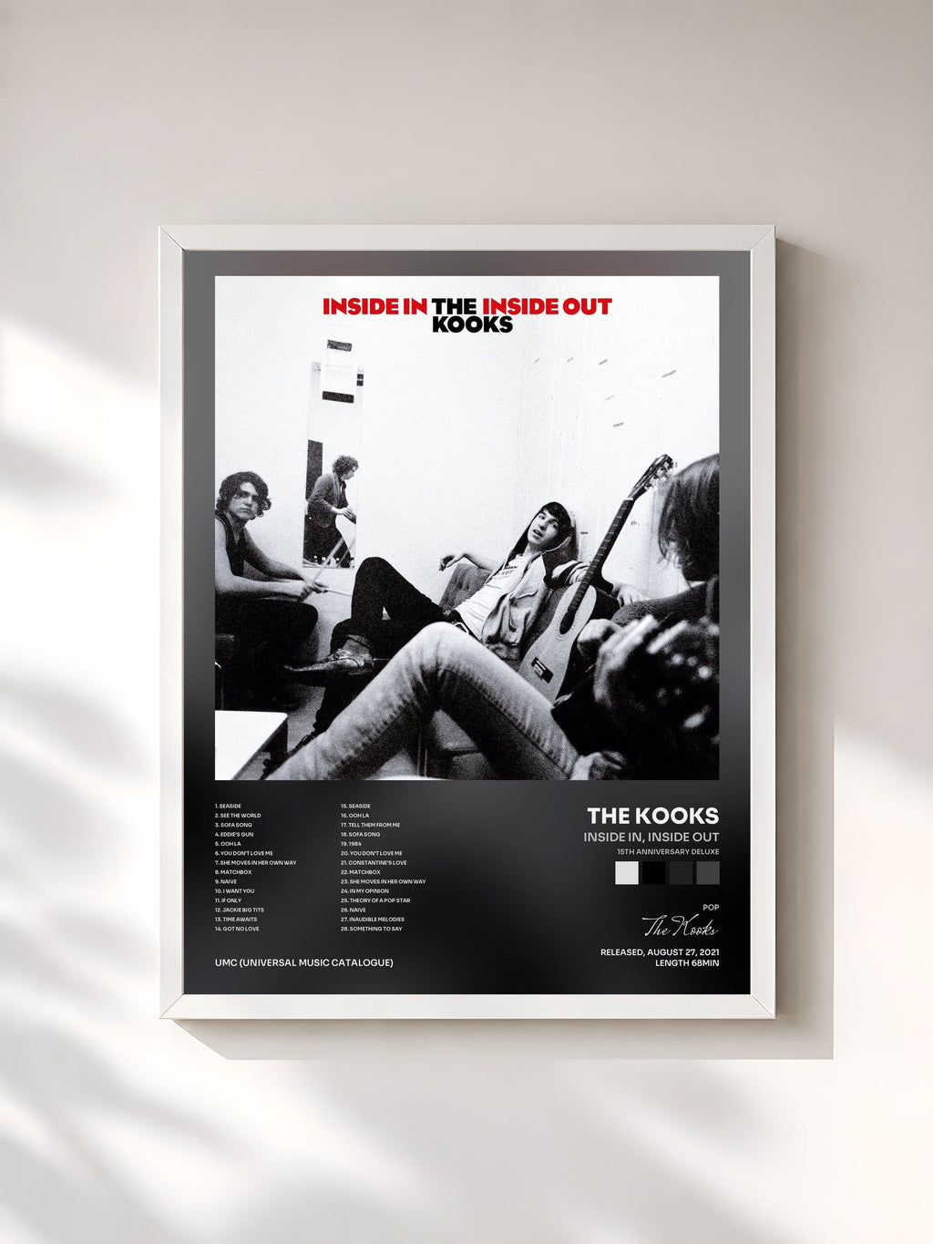 #blanc Tableau de l'album Inside In, Inside Out (15th Anniversary Deluxe) de The Kooks, cadre blanc, imprimé et encadré en France