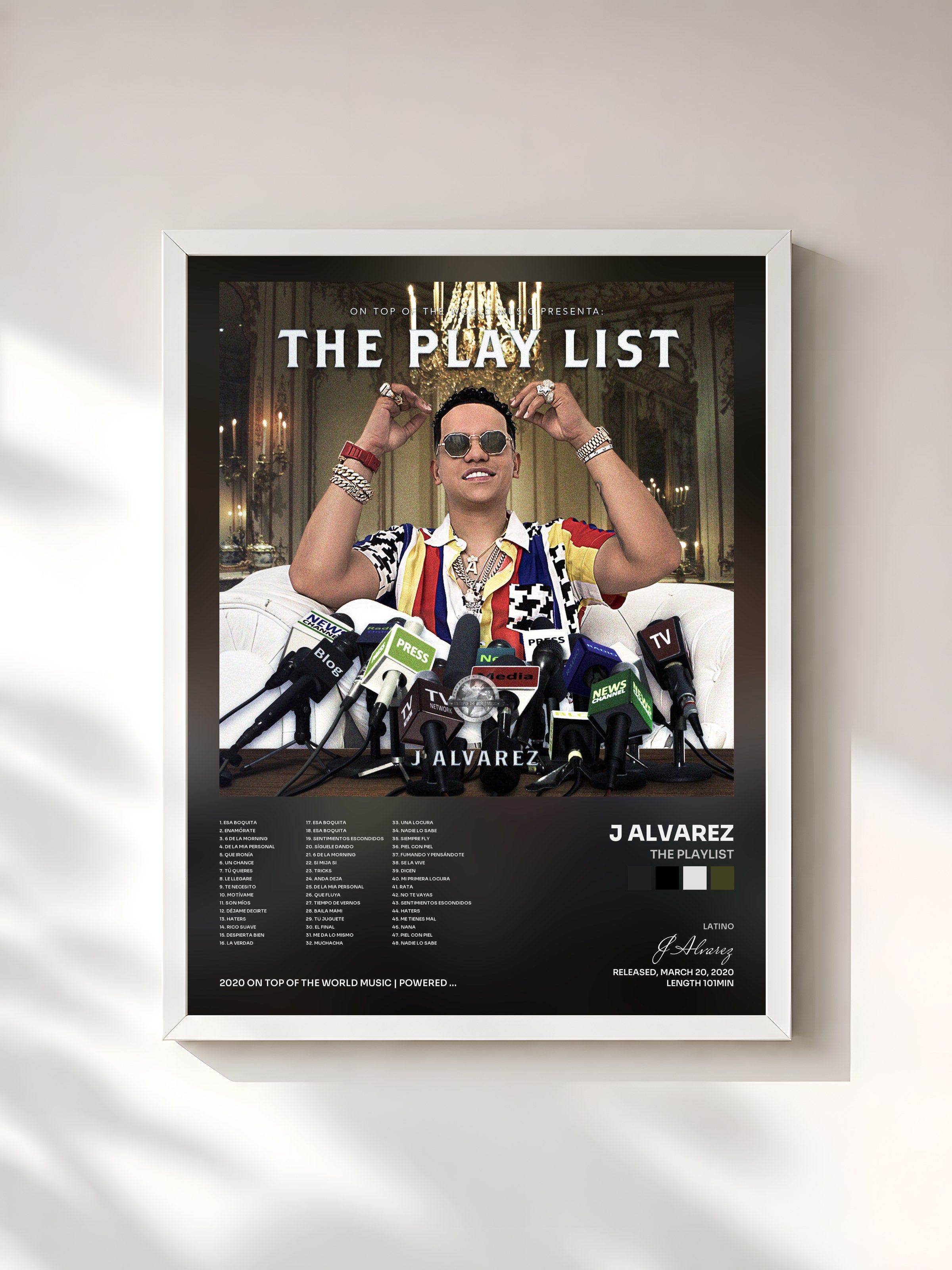 #blanc Tableau de l'album The Playlist de J Alvarez, cadre blanc, imprimé et encadré en France