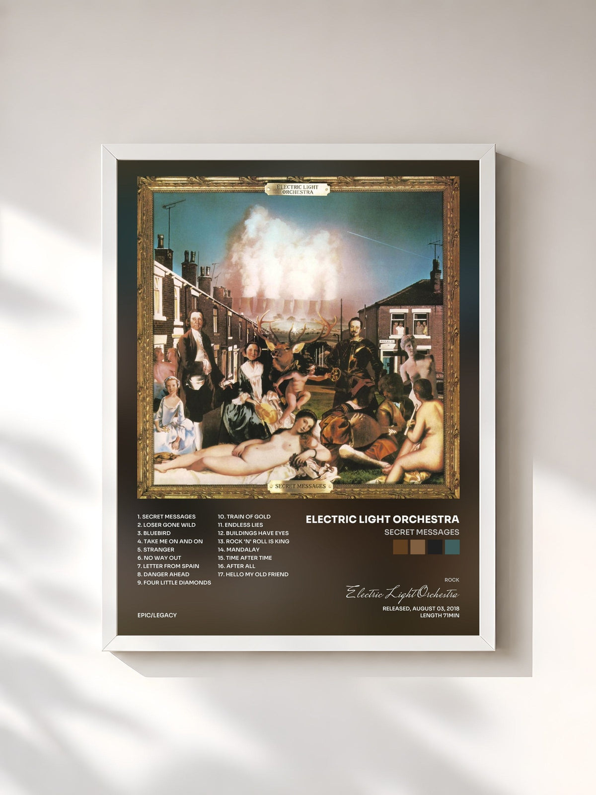 #blanc Tableau de l'album Secret Messages de Electric Light Orchestra, cadre blanc, imprimé et encadré en France