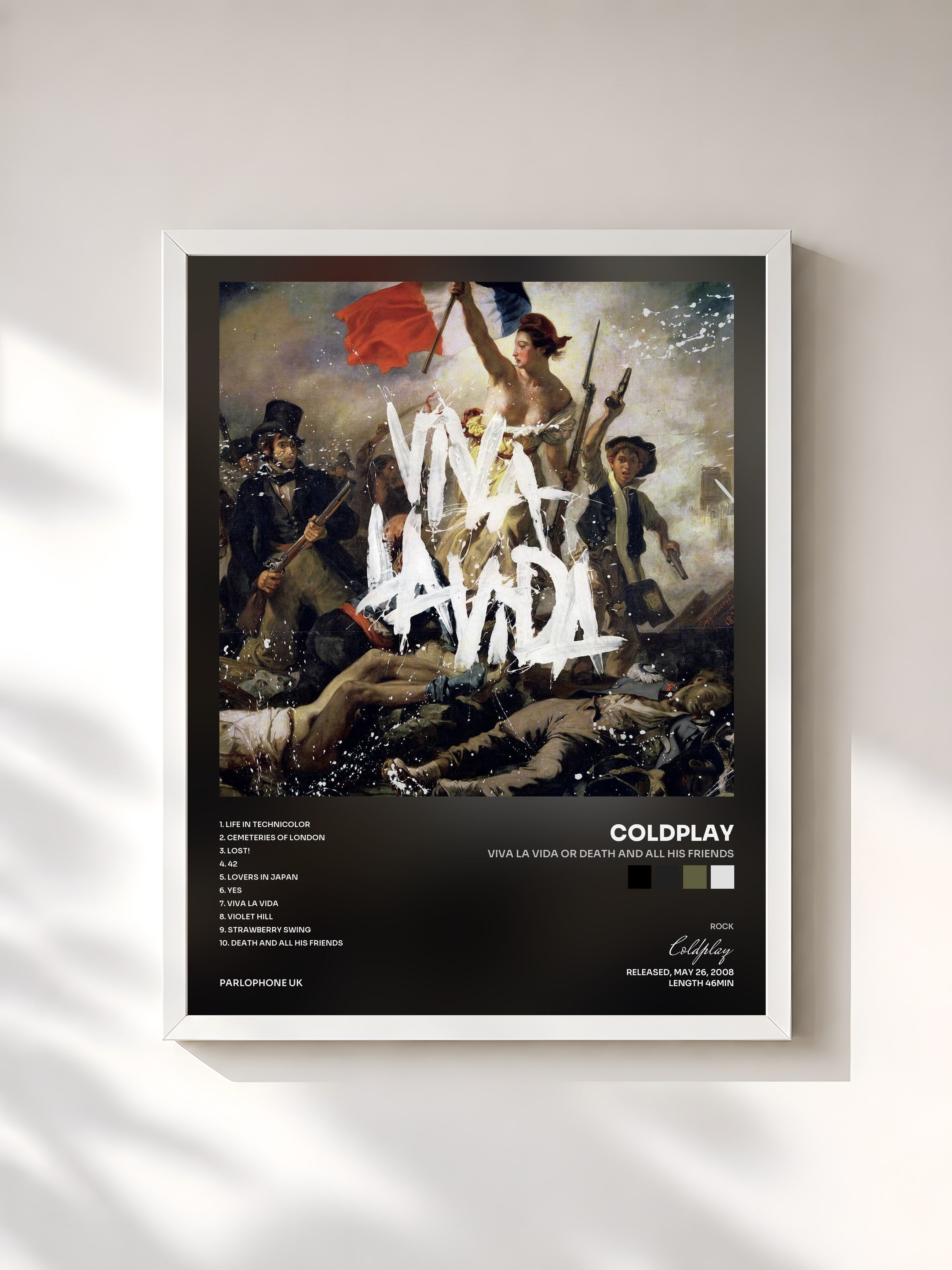 #blanc Viva La Vida or Death and All His Friends by Coldplay as a framed art print, white frame, printed and framed in France