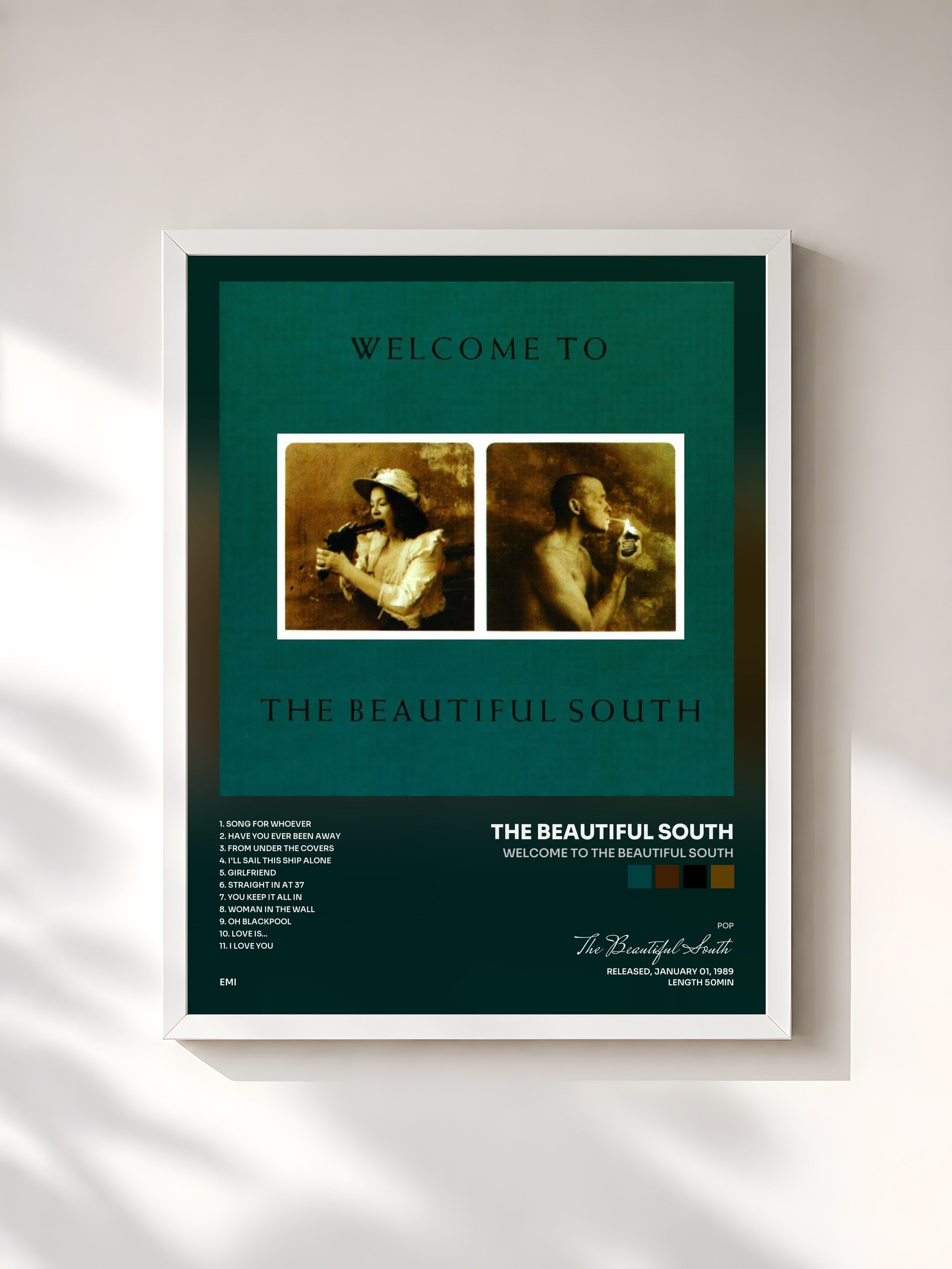 #blanc Tableau de l'album Welcome To The Beautiful South de The Beautiful South, cadre blanc, imprimé et encadré en France