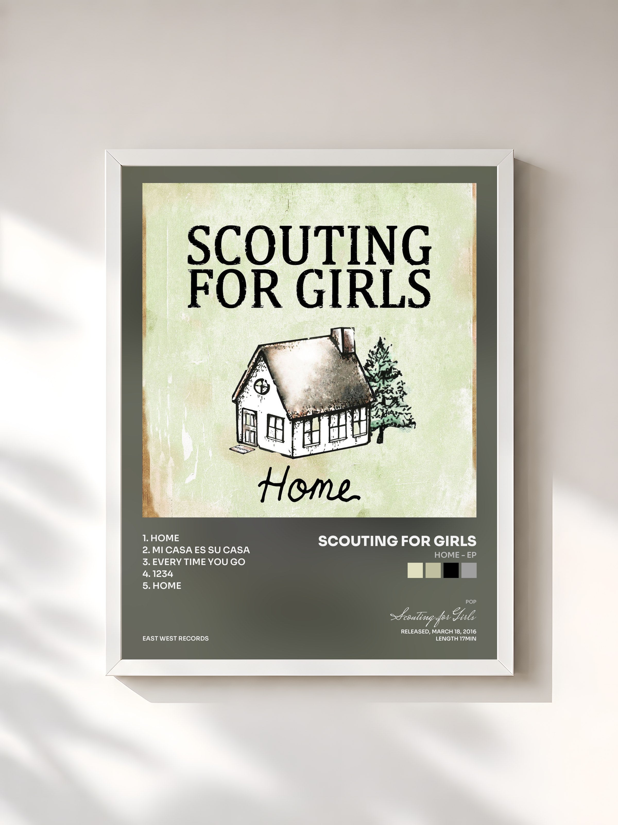 #blanc Tableau de l'album Home - EP de Scouting for Girls, cadre blanc, imprimé et encadré en France