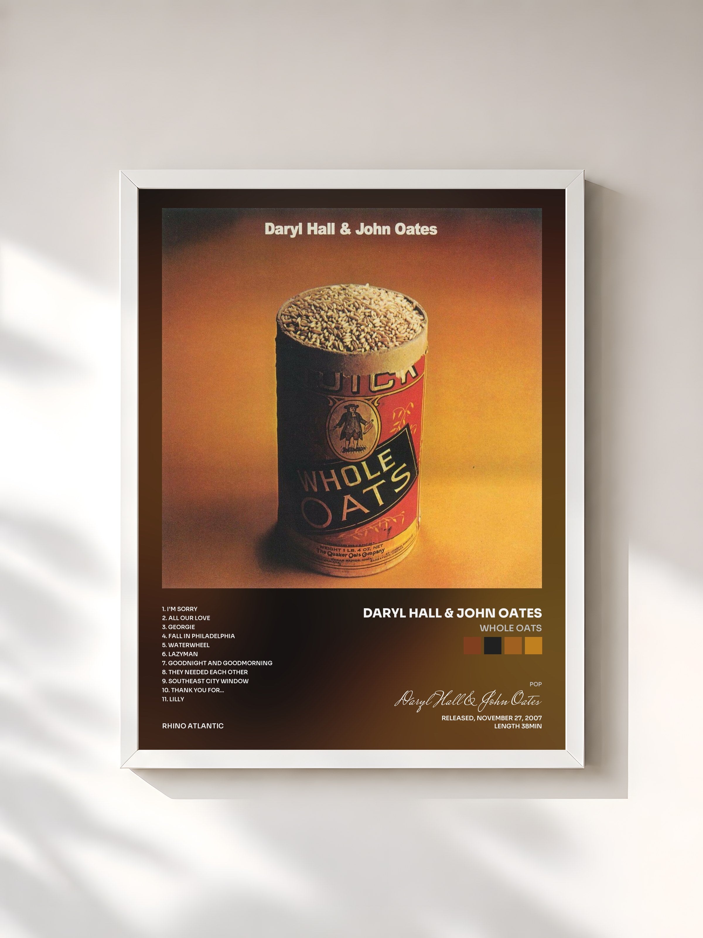 #blanc Tableau de l'album Whole Oats de Daryl Hall & John Oates, cadre blanc, imprimé et encadré en France