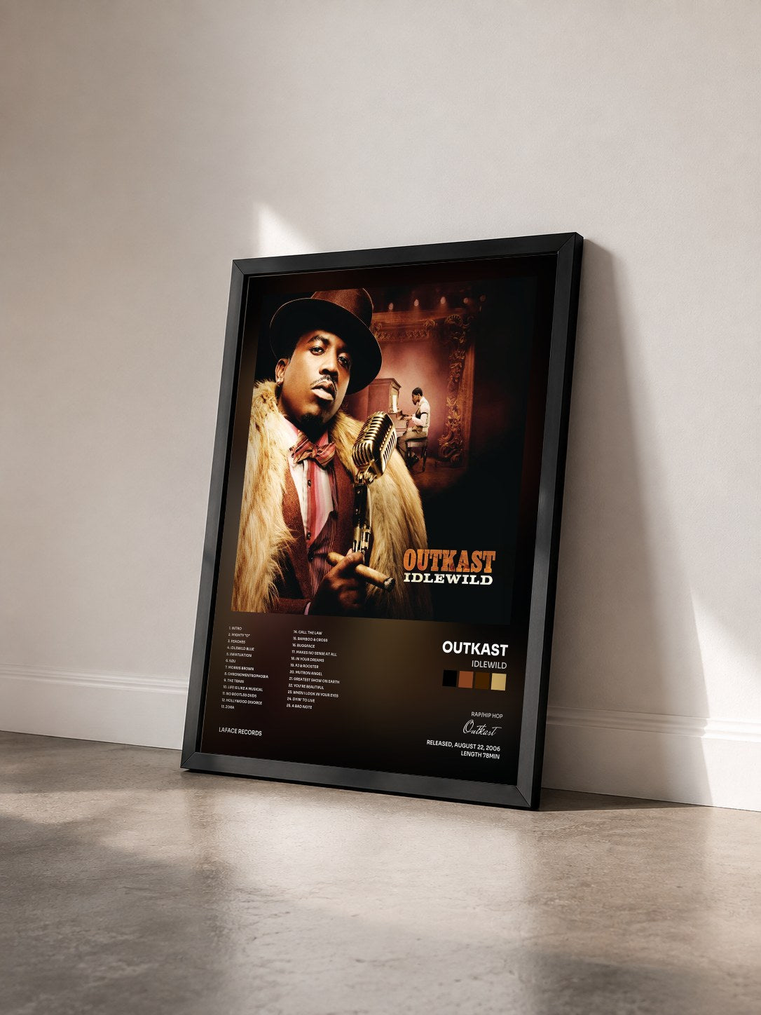 #noir Tableau de l'album Idlewild de Outkast vu de trois quarts, cadre noir