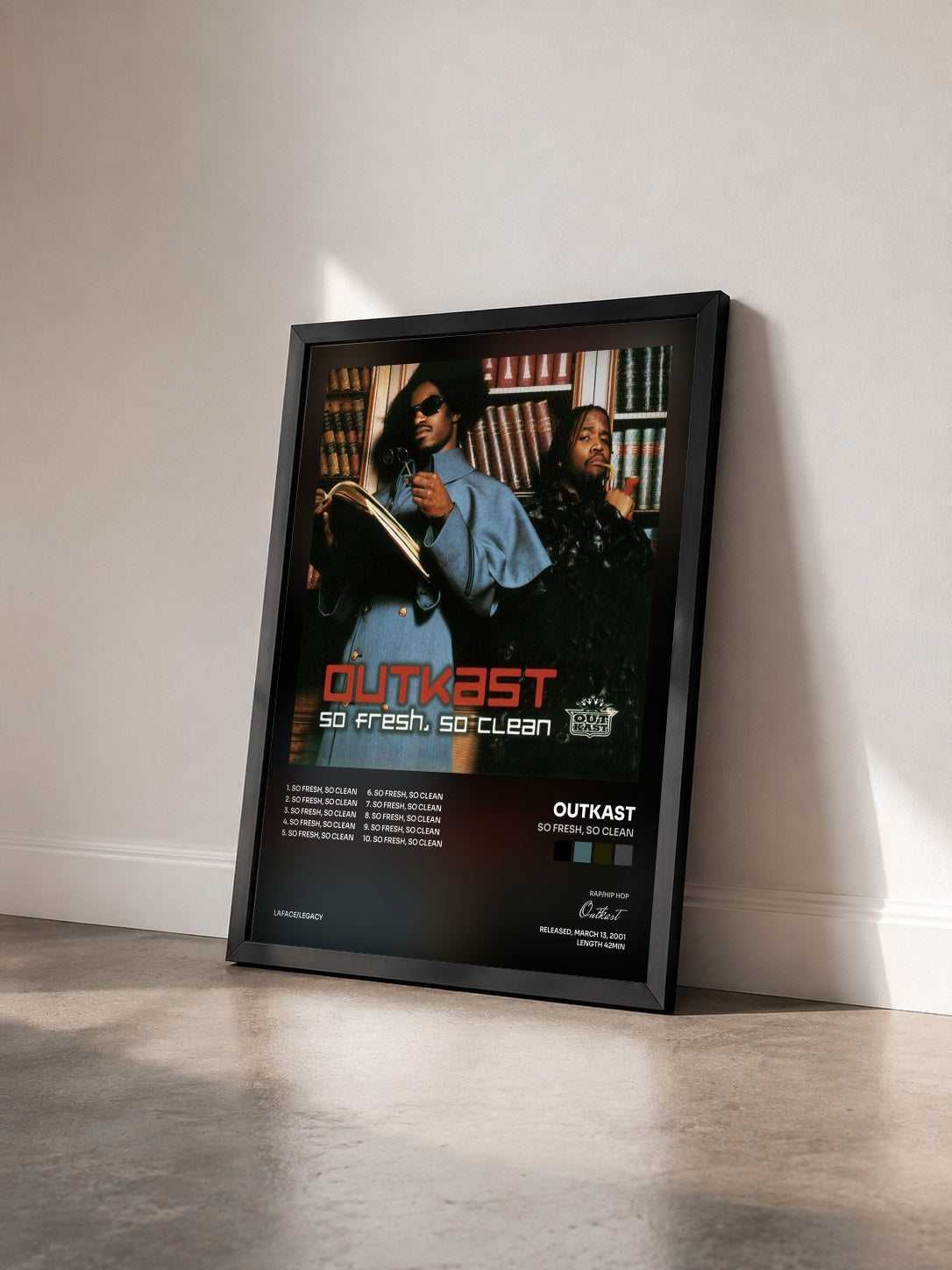 #noir Tableau de l'album So Fresh, So Clean de Outkast vu de trois quarts, cadre noir