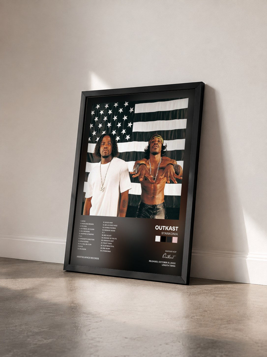 #noir Tableau de l'album Stankonia de Outkast vu de trois quarts, cadre noir