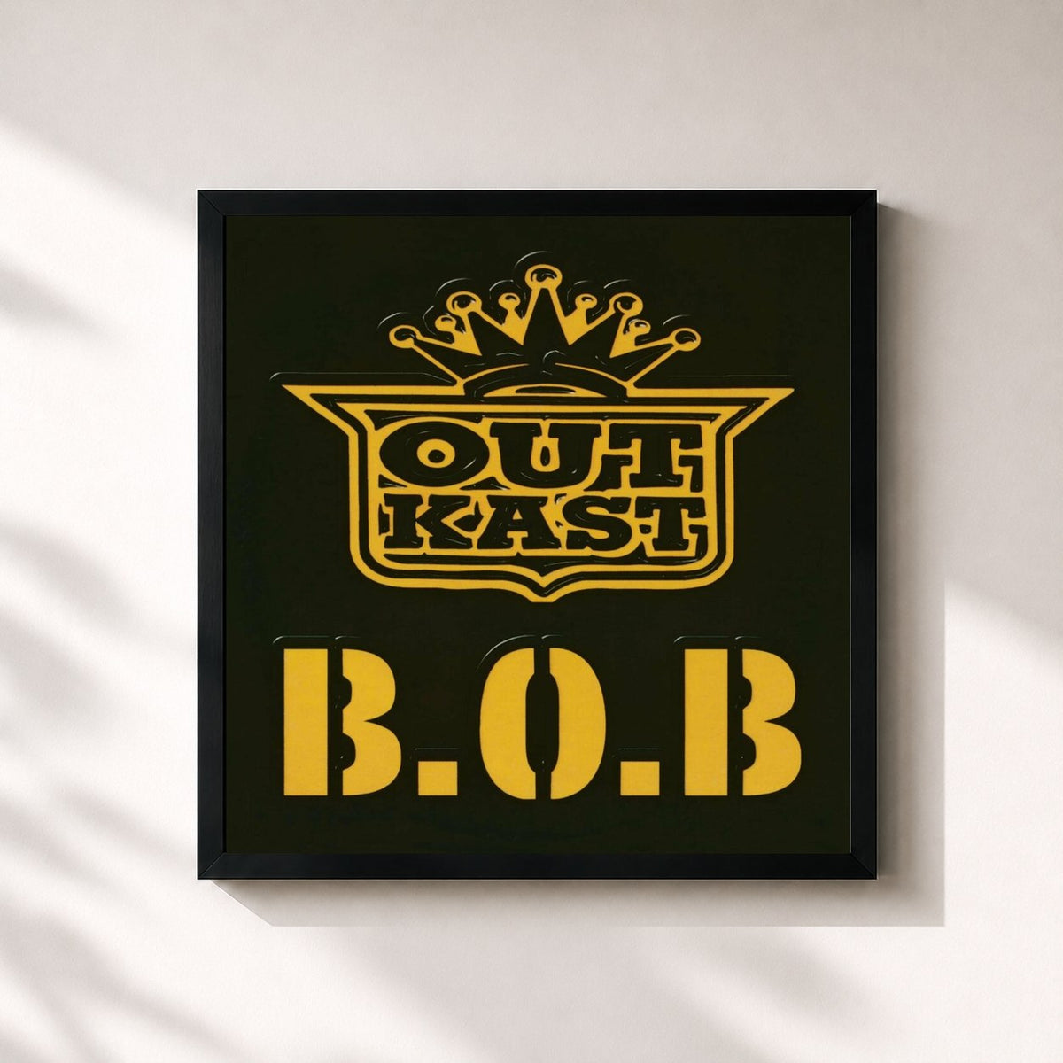 #noir Tableau carré de l'album B.O.B. (Bombs Over Baghdad) de Outkast, cadre noir 32x32 cm