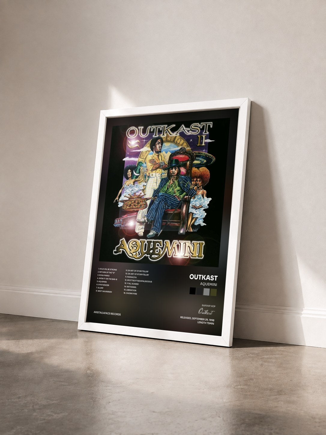 #blanc Tableau de l'album Aquemini de Outkast vu de trois quarts, cadre blanc