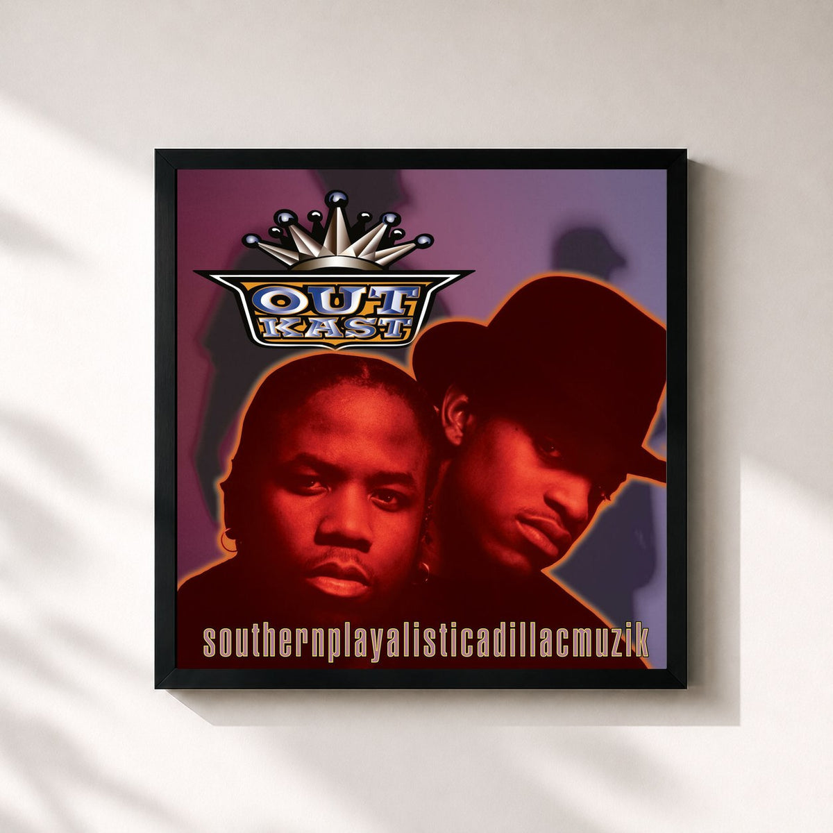 #noir Tableau carré de l'album Southernplayalisticadillacmuzik de Outkast, cadre noir 32x32 cm