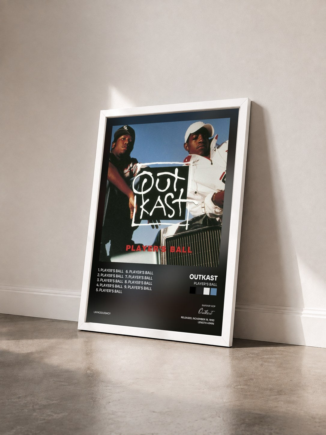 #blanc Tableau de l'album Player's Ball de Outkast vu de trois quarts, cadre blanc
