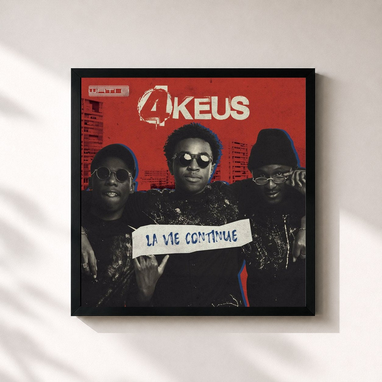 #noir Tableau carré de l'album La vie continue de 4Keus, cadre noir 32x32 cm