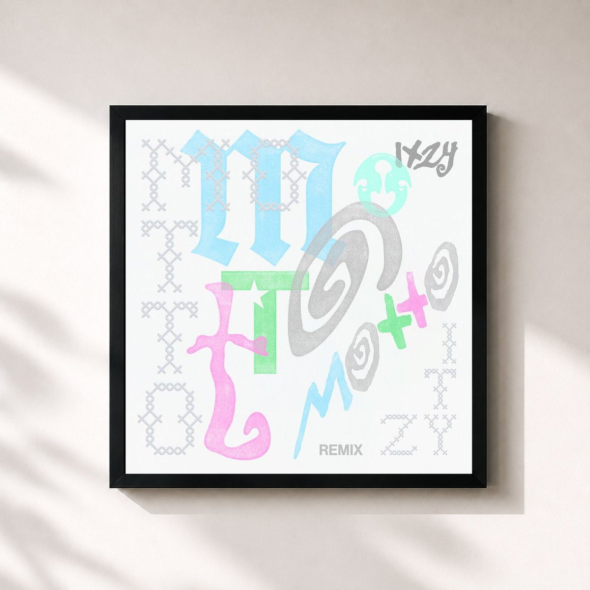 #noir Tableau carré de l'album Motto (Remixes) de ITZY, cadre noir 32x32 cm