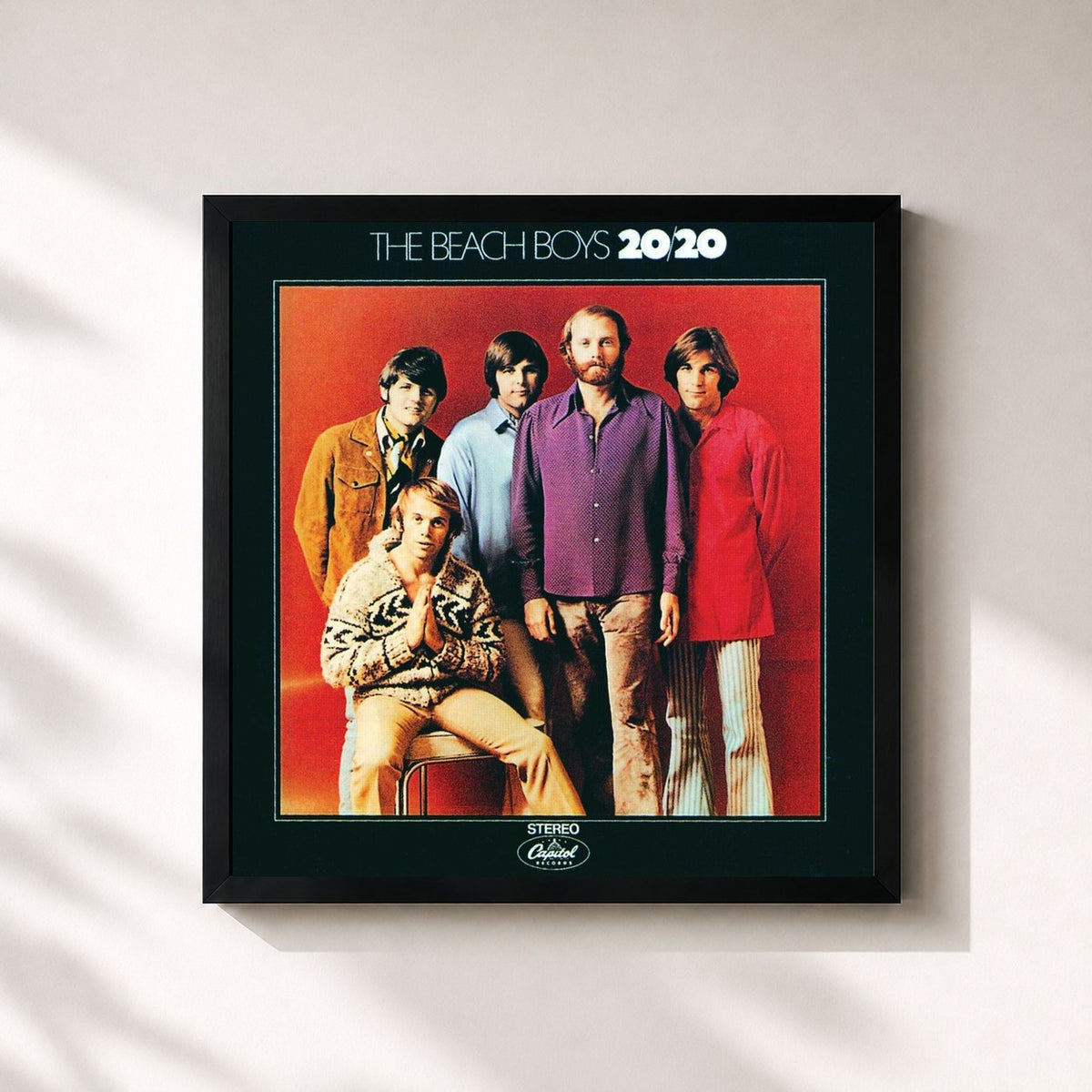 #noir Tableau carré de l'album 20/20 (Remastered) de The Beach Boys, cadre noir 32x32 cm