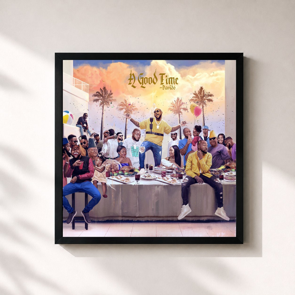 #noir Tableau carré de l'album A Good Time de Davido, cadre noir 32x32 cm