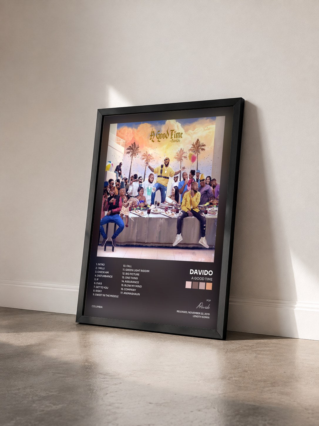 #noir Tableau de l'album A Good Time de Davido vu de trois quarts, cadre noir