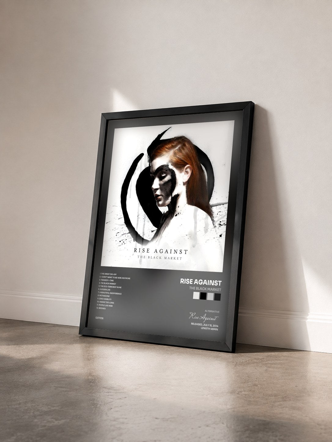#noir Tableau de l'album The Black Market de Rise Against vu de trois quarts, cadre noir
